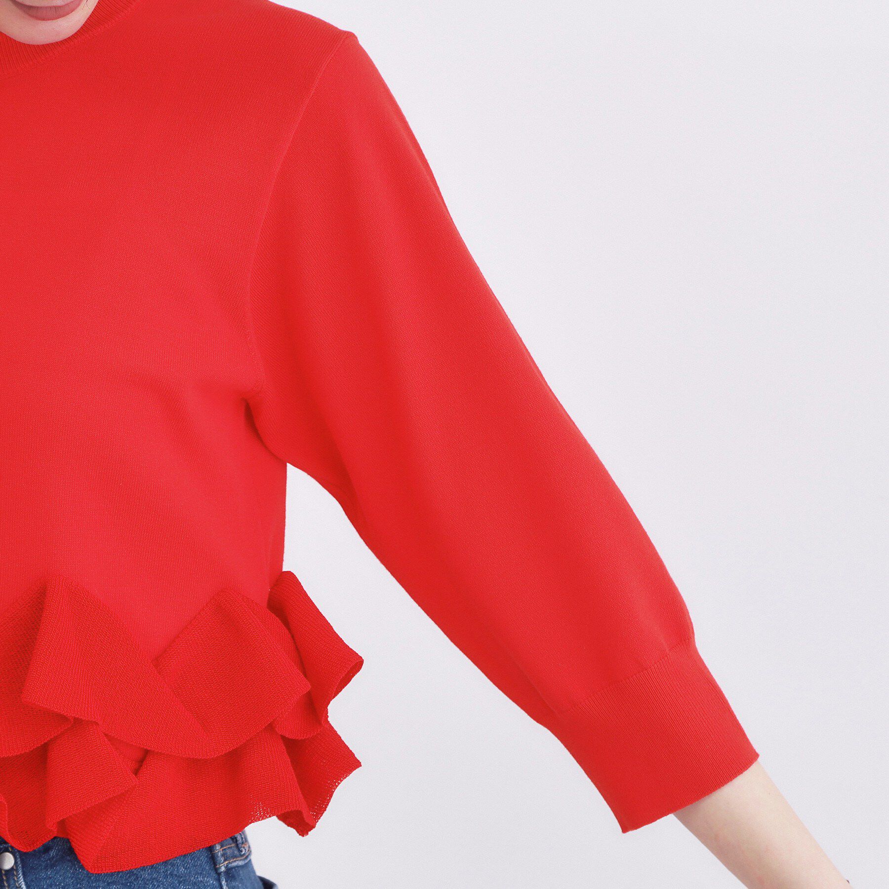 OPAQUE.CLIP「裾フリルヘンリーネックニット【洗濯機OK】」|ニット・セーター|