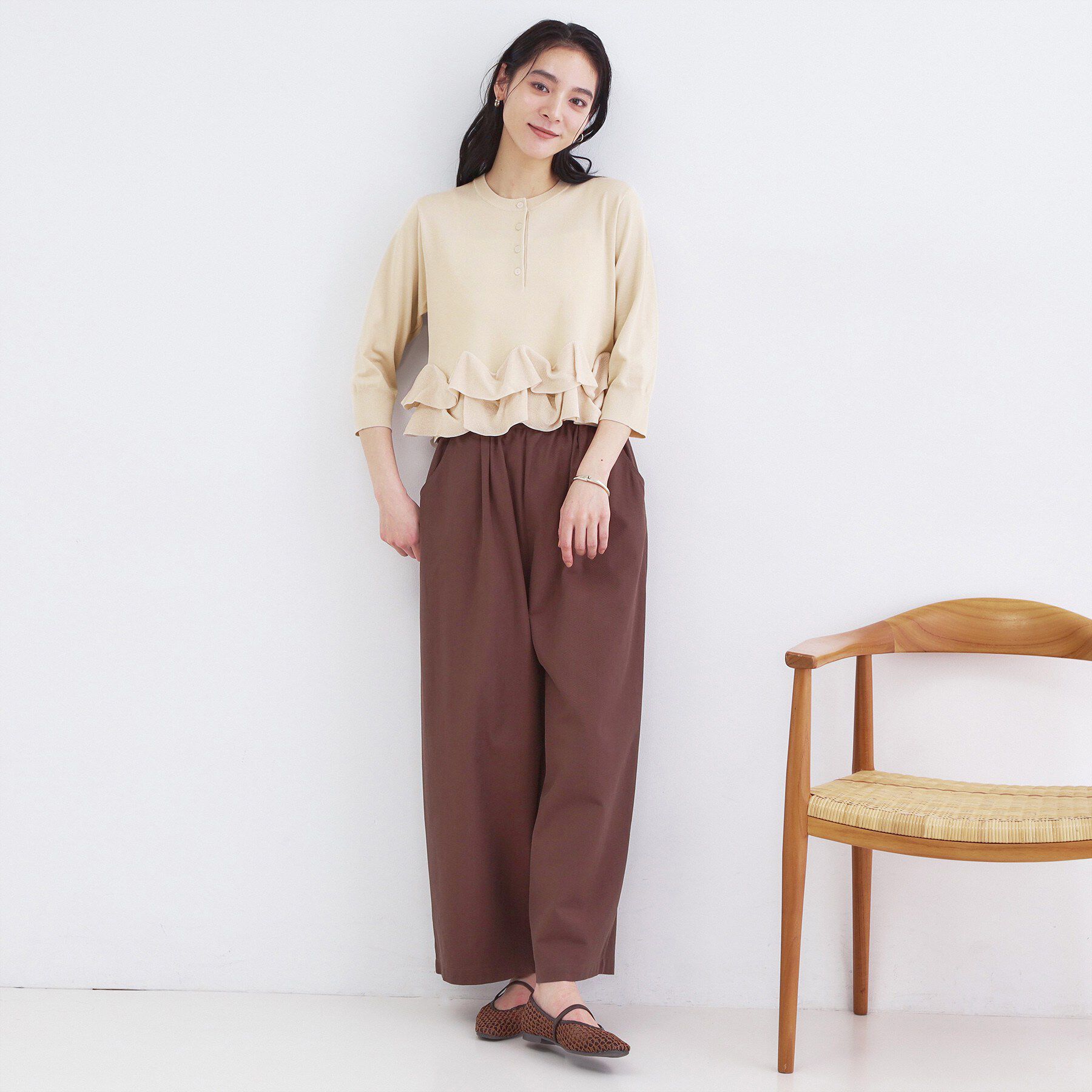 OPAQUE.CLIP「裾フリルヘンリーネックニット【洗濯機OK】」|ニット・セーター|