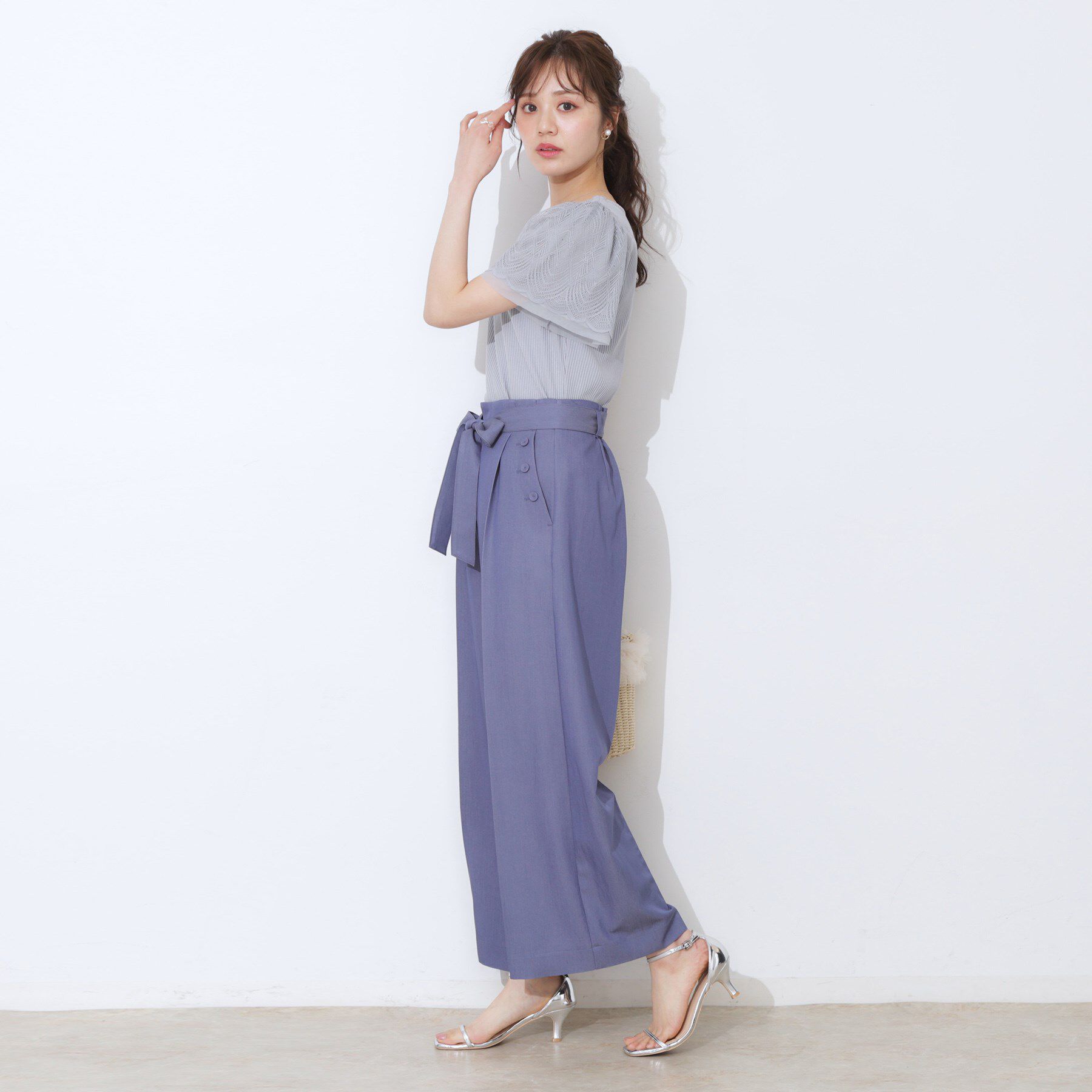 Couture broach「【二の腕カバー・通勤】レース袖テレコトップス」|Tシャツ・カットソー|