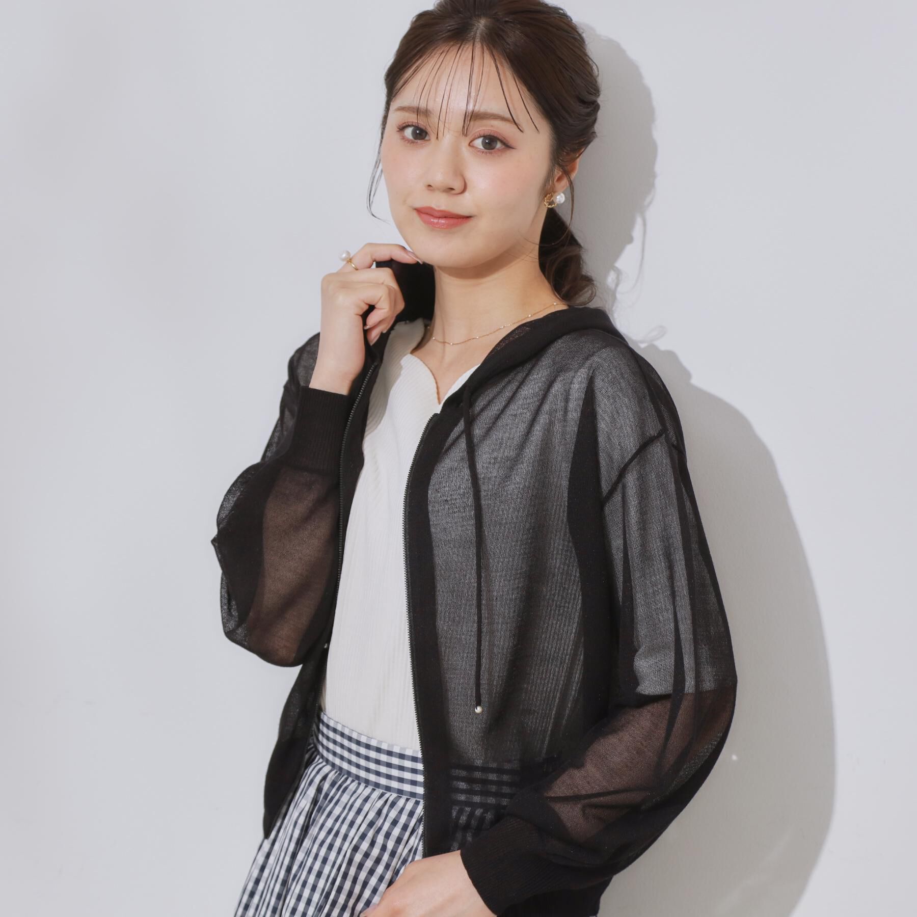 Couture broach「【上品な透け感・大人カジュアル】シアージップアップフーディー」|パーカー|