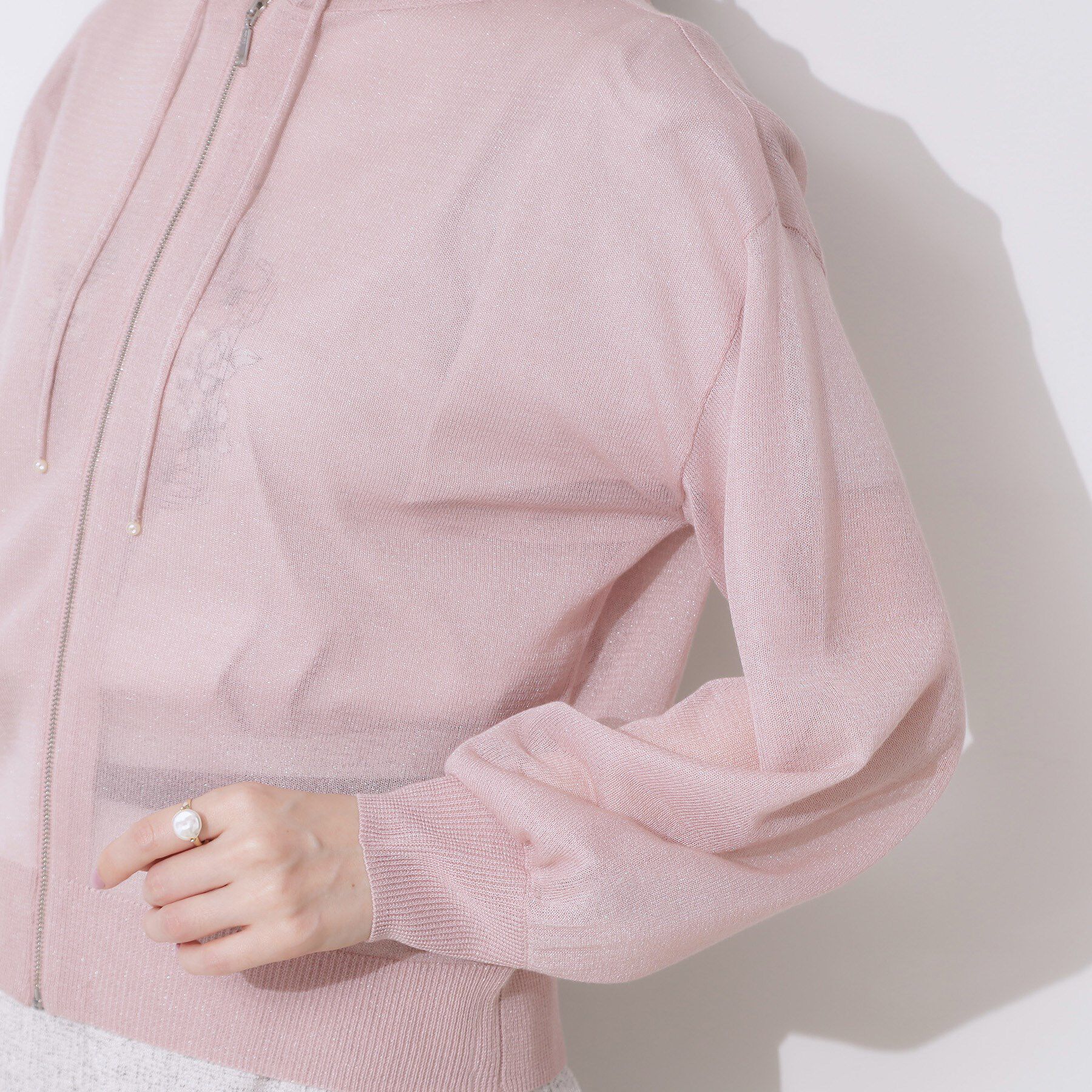 Couture broach「【上品な透け感・大人カジュアル】シアージップアップフーディー」|パーカー|