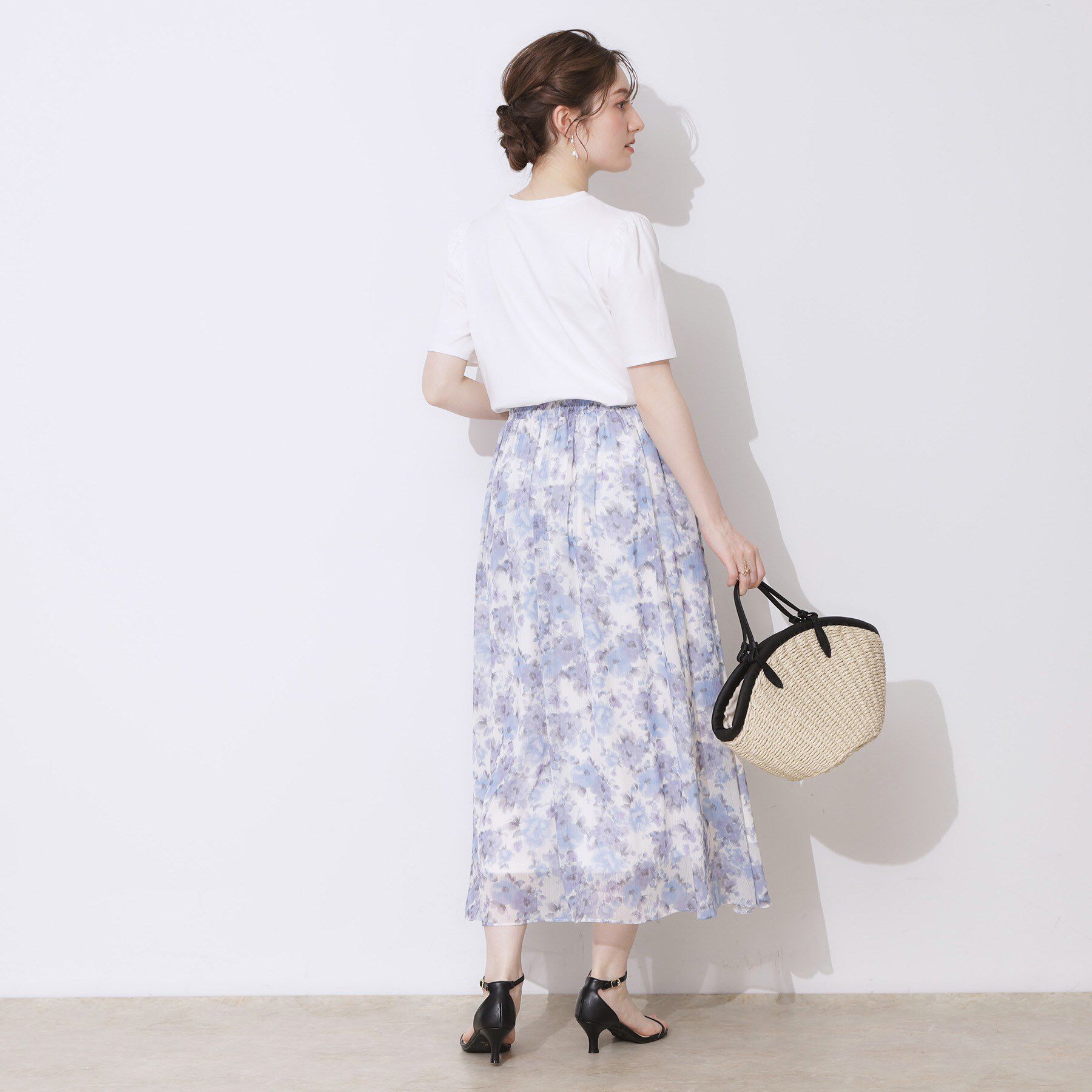 Couture broach「【華やか・ウエストゴム】かすれプリント楊柳スカート」|スカート|