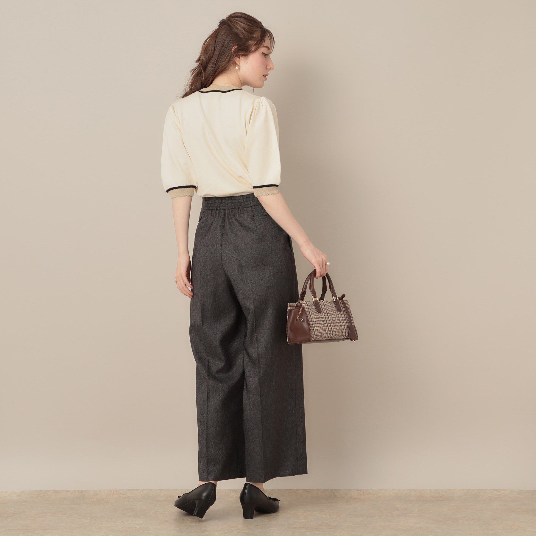 Couture broach「【5分袖・華奢見え・通勤】配色スカラ5分袖ニット」|ニット・セーター|