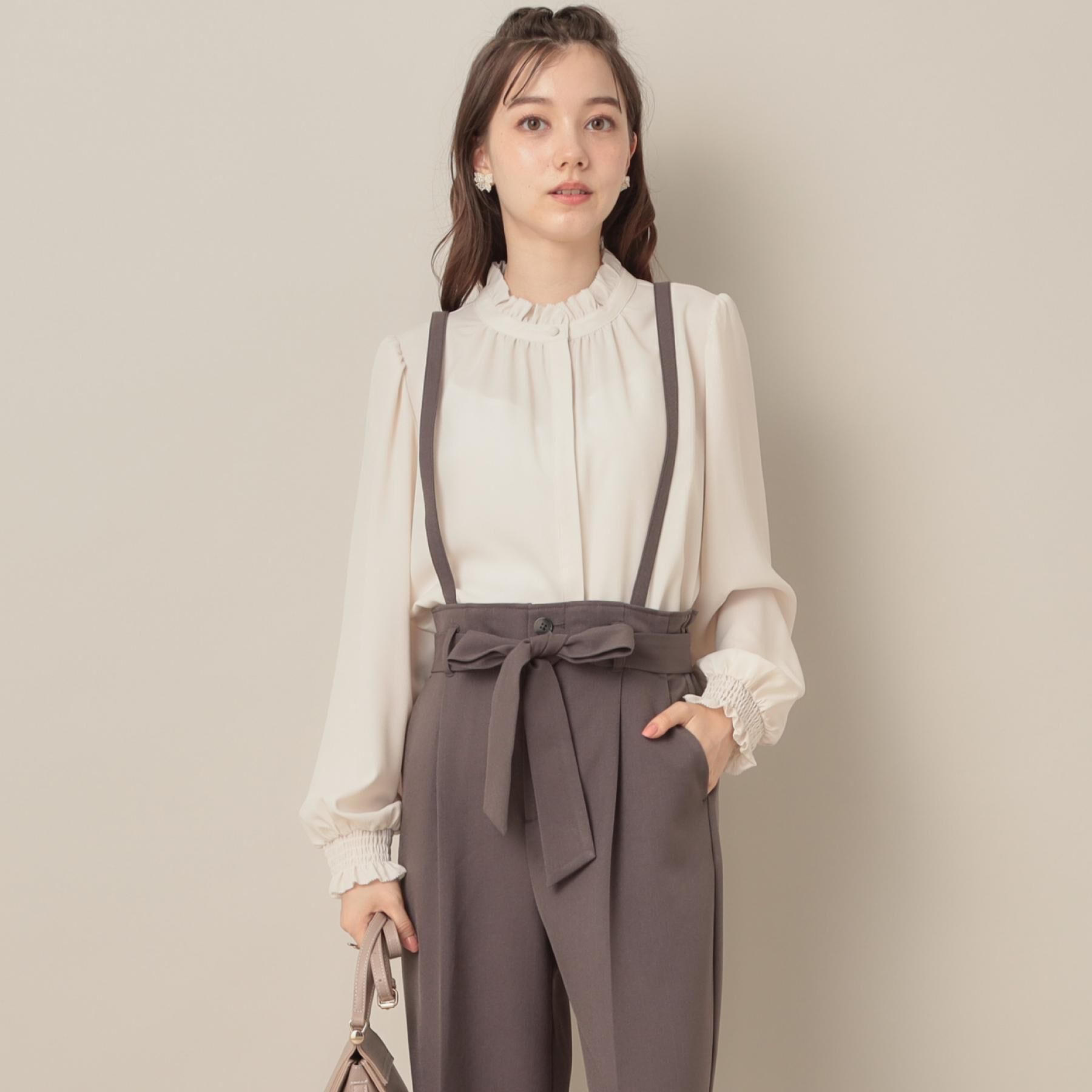 Couture broach「【帯電防止・通勤】ウエストリボン サスペンダー付きワイドパンツ」|その他|