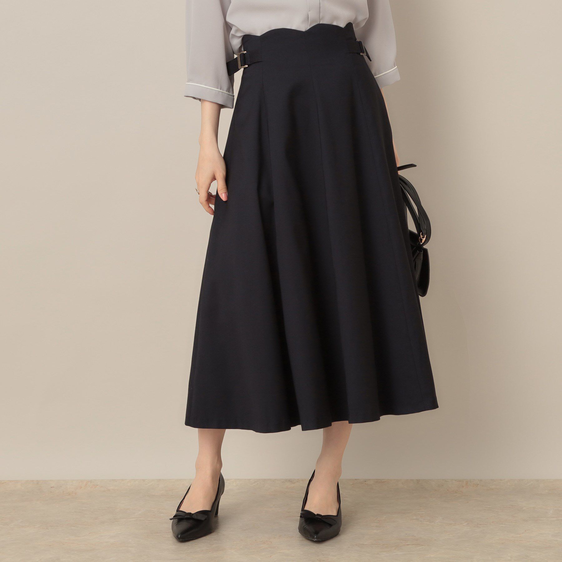 Couture broach「【大人可愛い・通勤】スカラウエスト サイドベルト パネルスカート」|スカート|ネイビー(094)