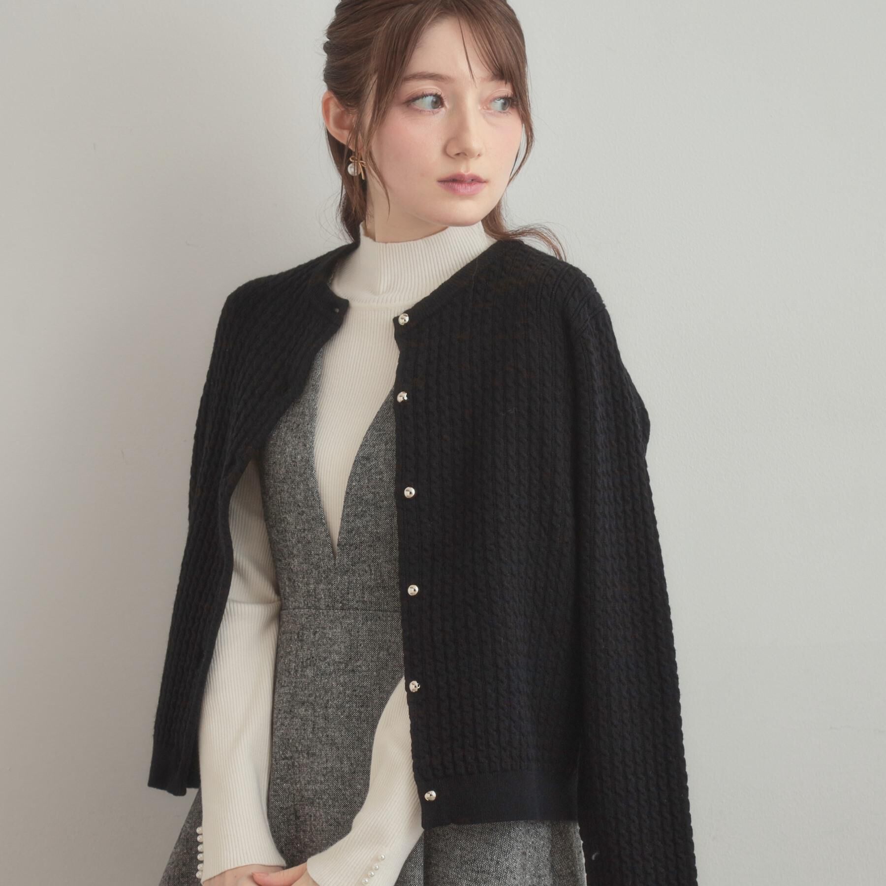 Couture broach「【大人可愛い・きれいめ・通勤】ケーブルカーディガン」|カーディガン|ブラック(019)