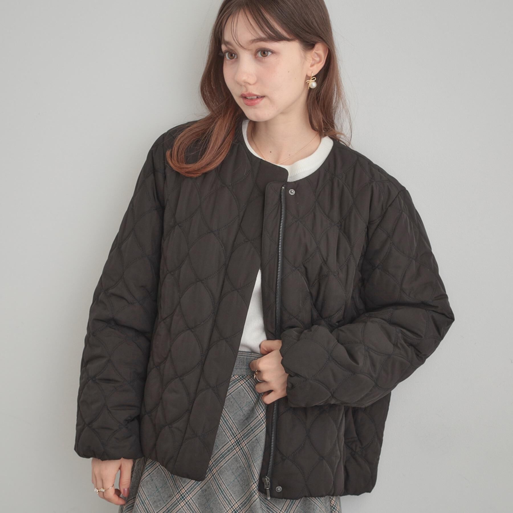 Couture broach「【撥水・大人可愛い】リボンキルティングジャケット」|ブルゾン・スタジャン|ブラック(019)