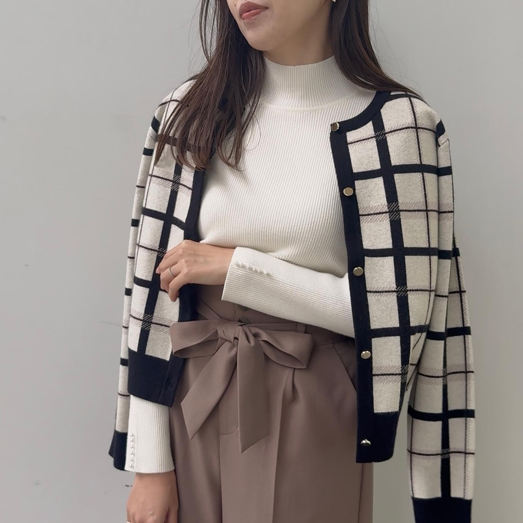Couture broach「【大人可愛い・通勤】チェックジャカード ニットカーディガン」|カーディガン|