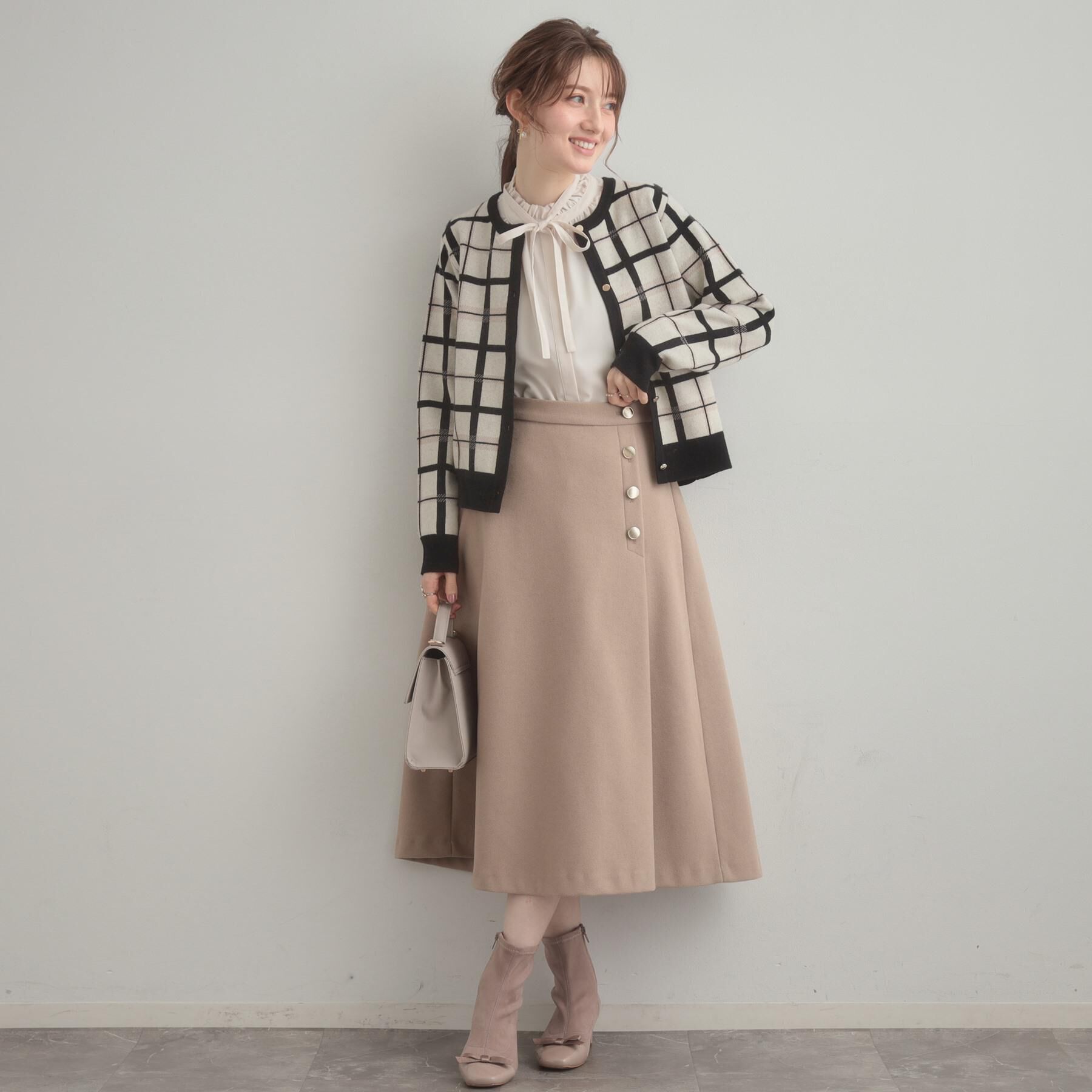 Couture broach「【大人可愛い・通勤】チェックジャカード ニットカーディガン」|カーディガン|