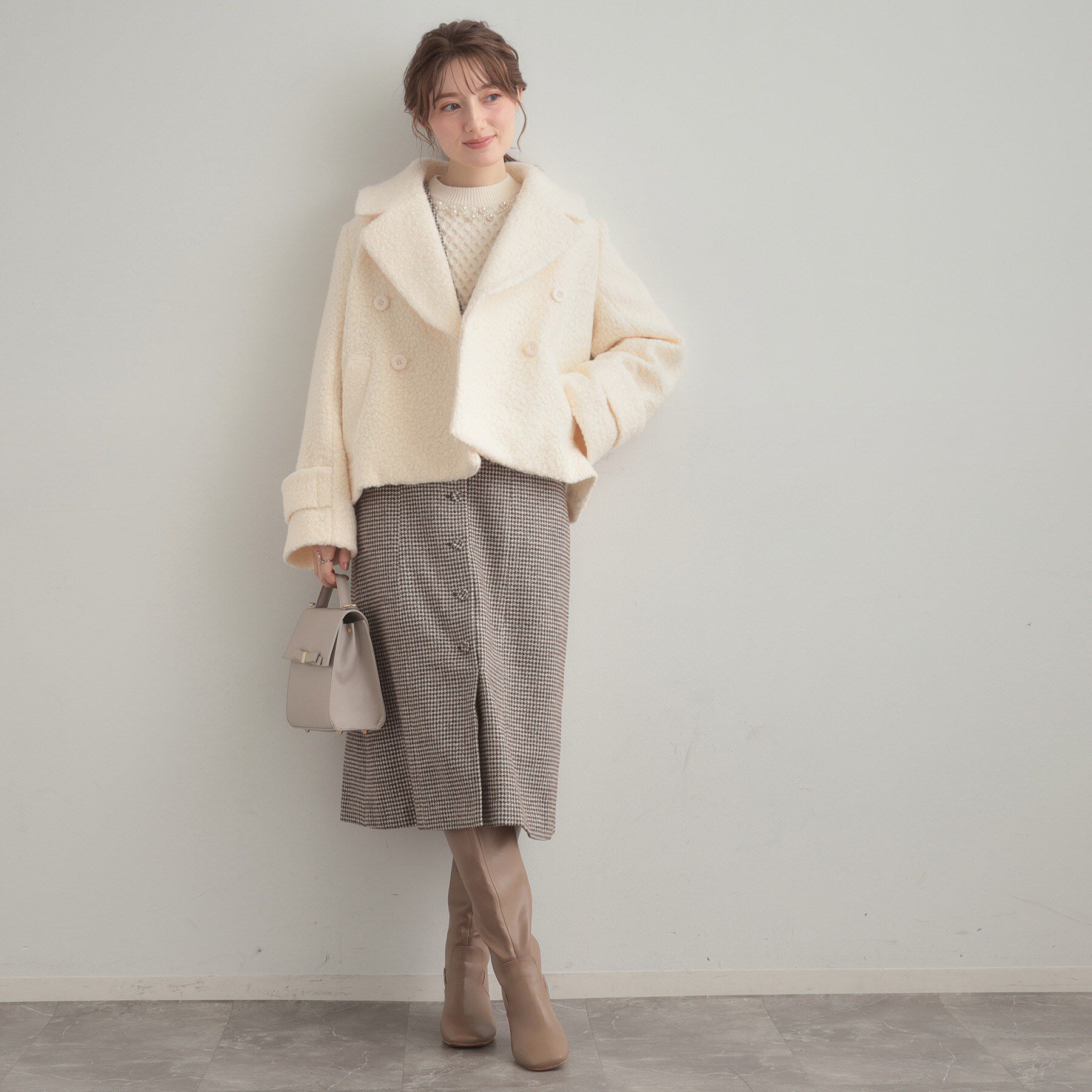 Couture broach「【S-LL/無地・チェック柄】プードルボア ショートコート」|ピーコート|
