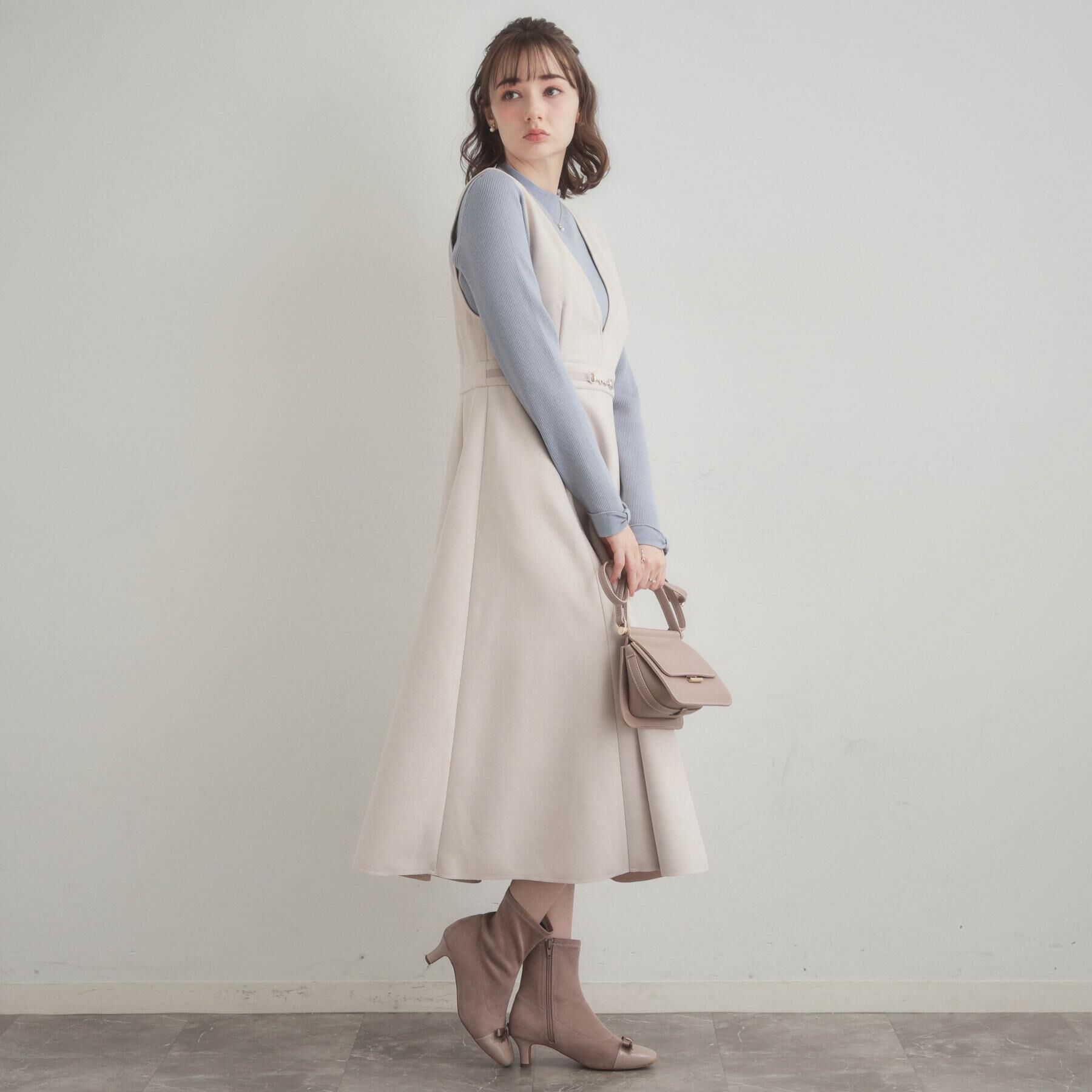 Couture broach「【S-LL/通勤】ビット付き スエード調ダンボールジャンスカ」|ワンピース|