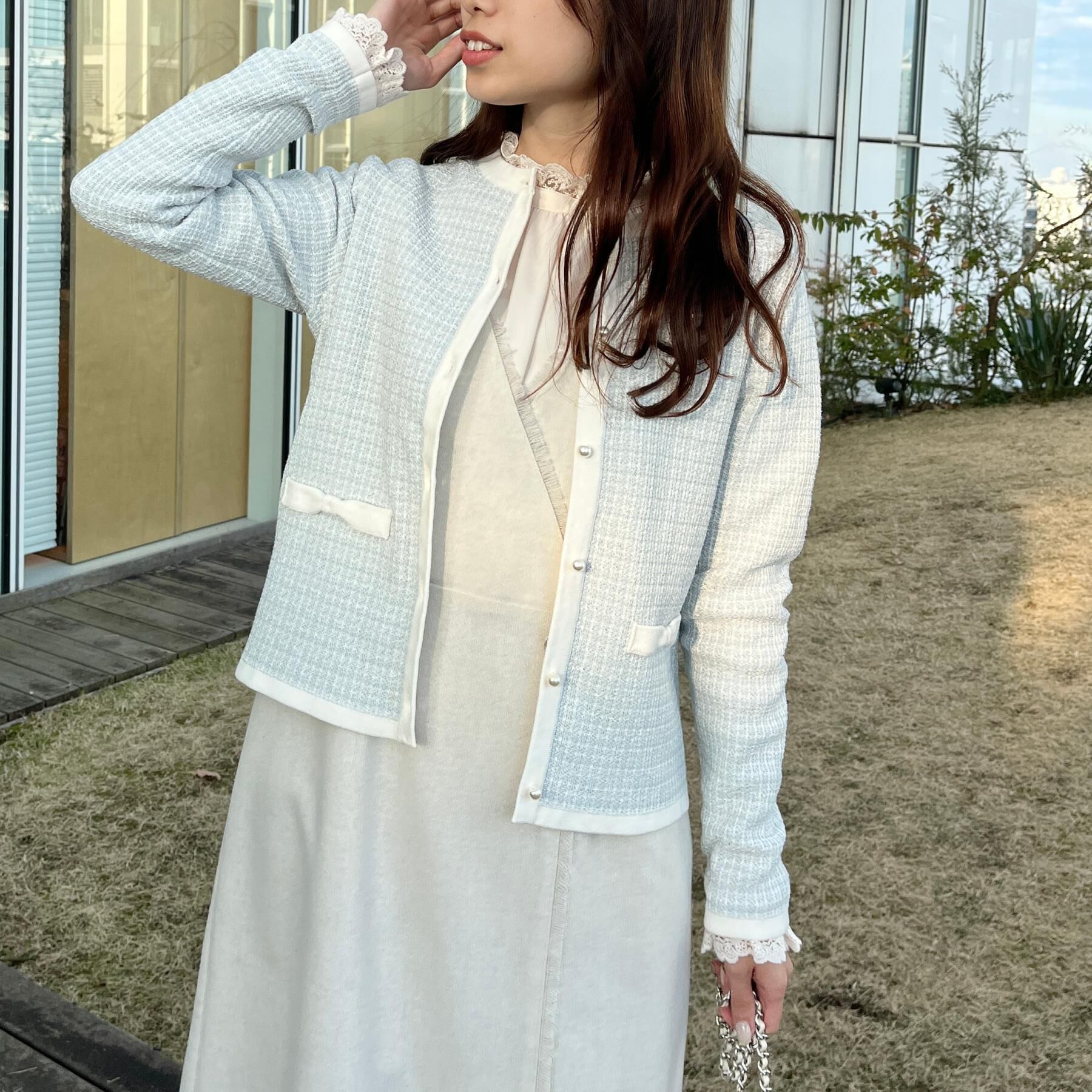 Couture broach「【ハレの日・通勤】ラメツイード ニットカーディガン」|カーディガン|