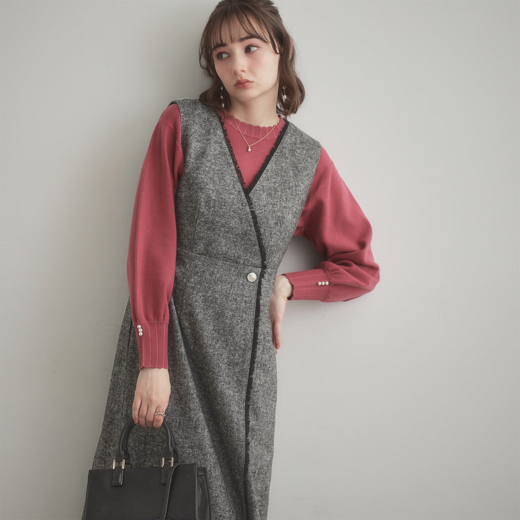 Couture broach「【ハレの日・通勤】フリンジツイードジャンスカ」|ジャンパースカート|