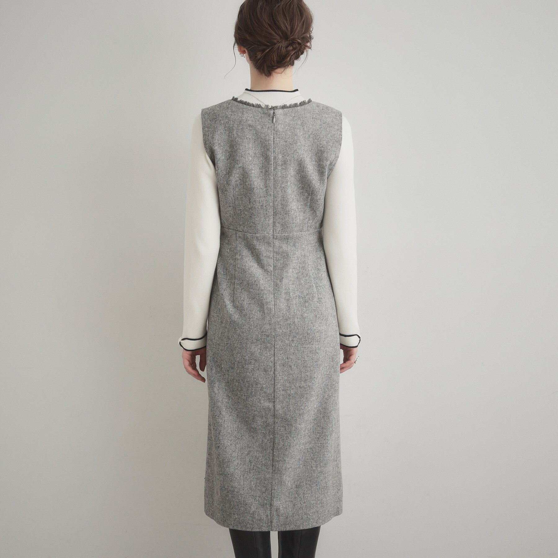 Couture broach「【ハレの日・通勤】フリンジツイードジャンスカ」|ジャンパースカート|