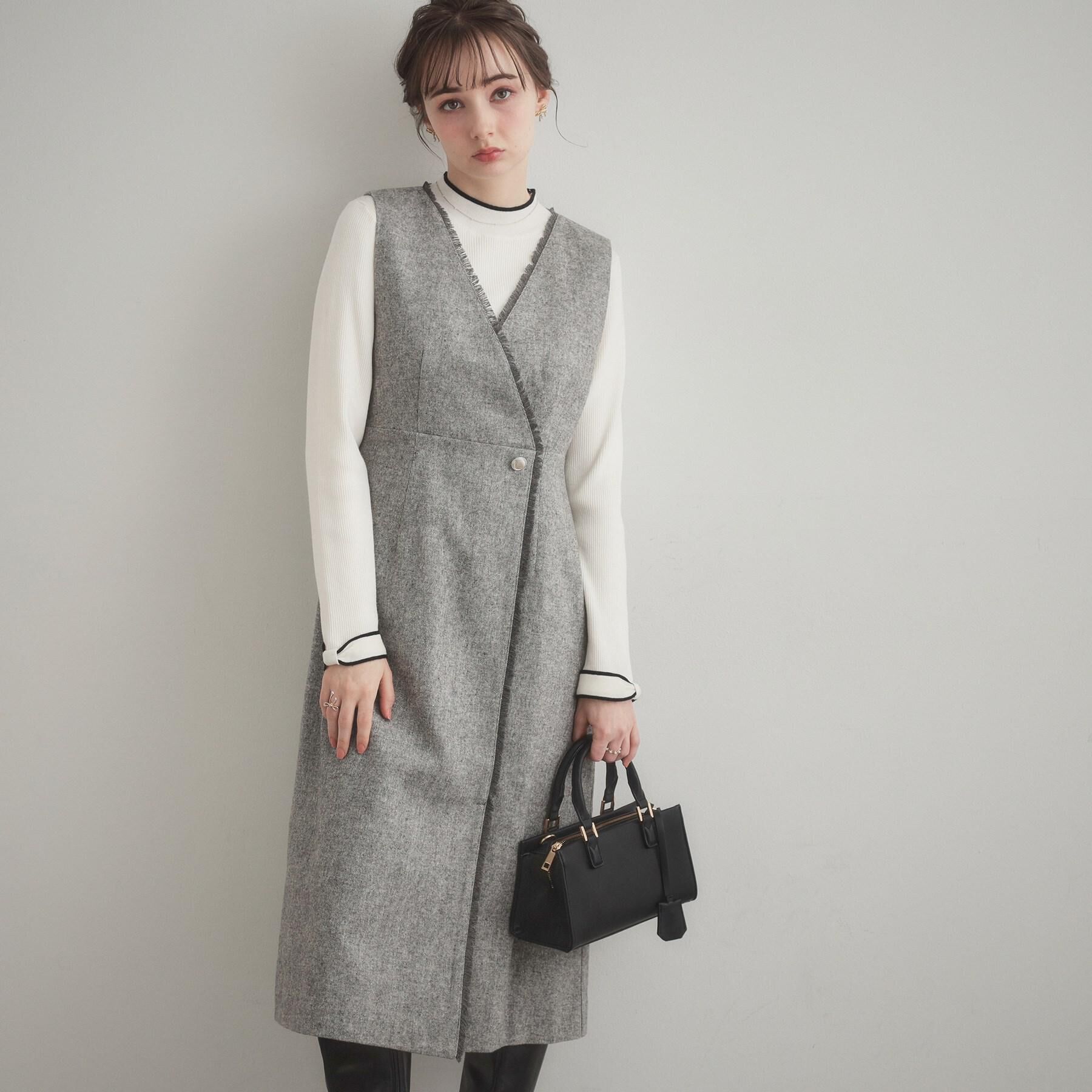 Couture broach「【ハレの日・通勤】フリンジツイードジャンスカ」|ジャンパースカート|グレー(012)