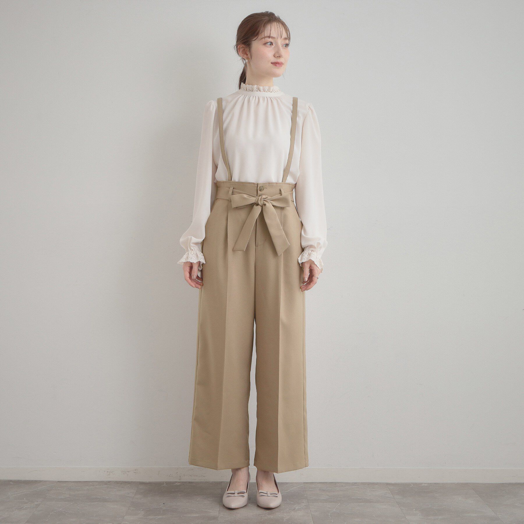 Couture broach「【洗える・通勤】ウエストリボン サスペンダー付きワイドパンツ」|その他|