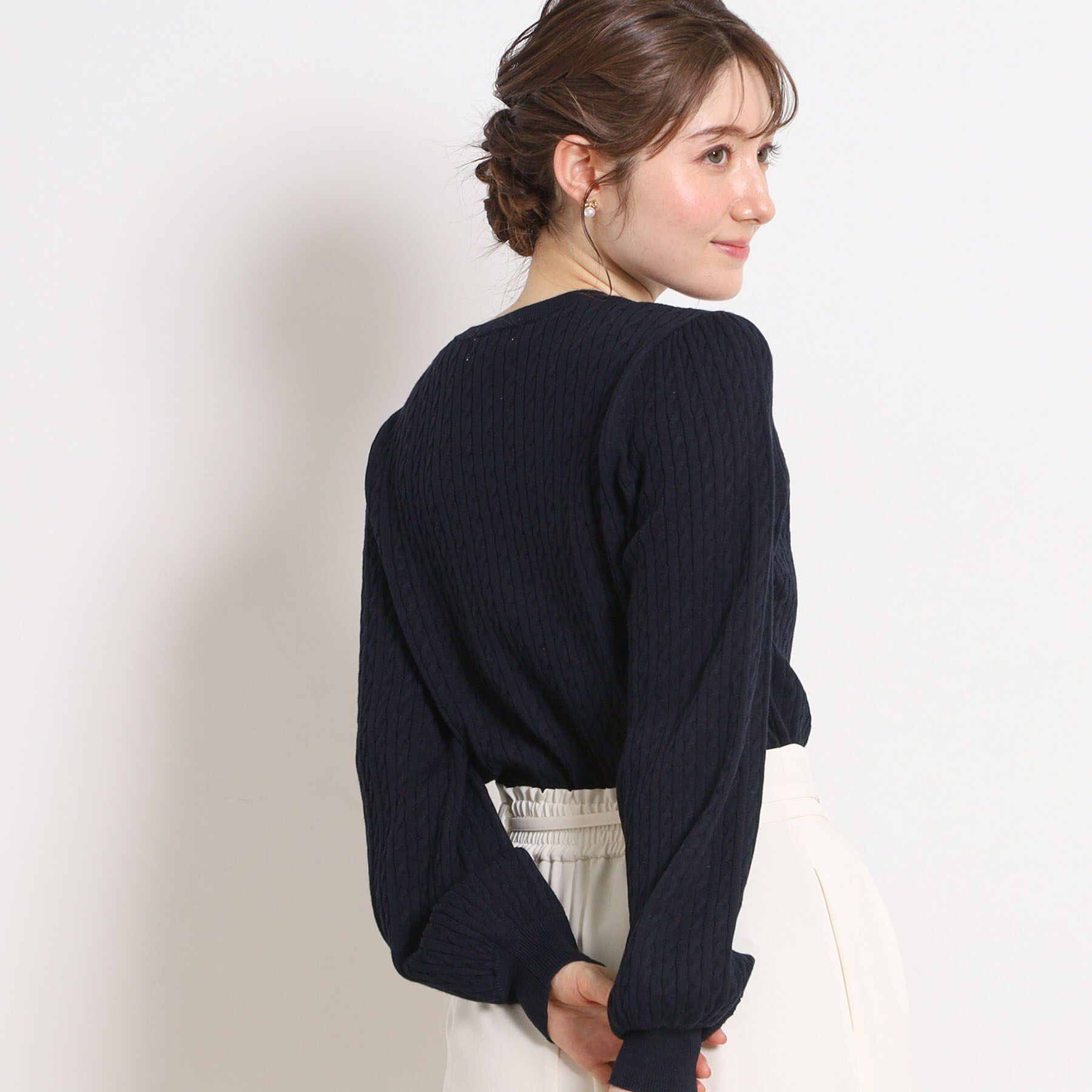 Couture broach「【洗える】リボンエンブロ細ケーブルニット」|ニット・セーター|