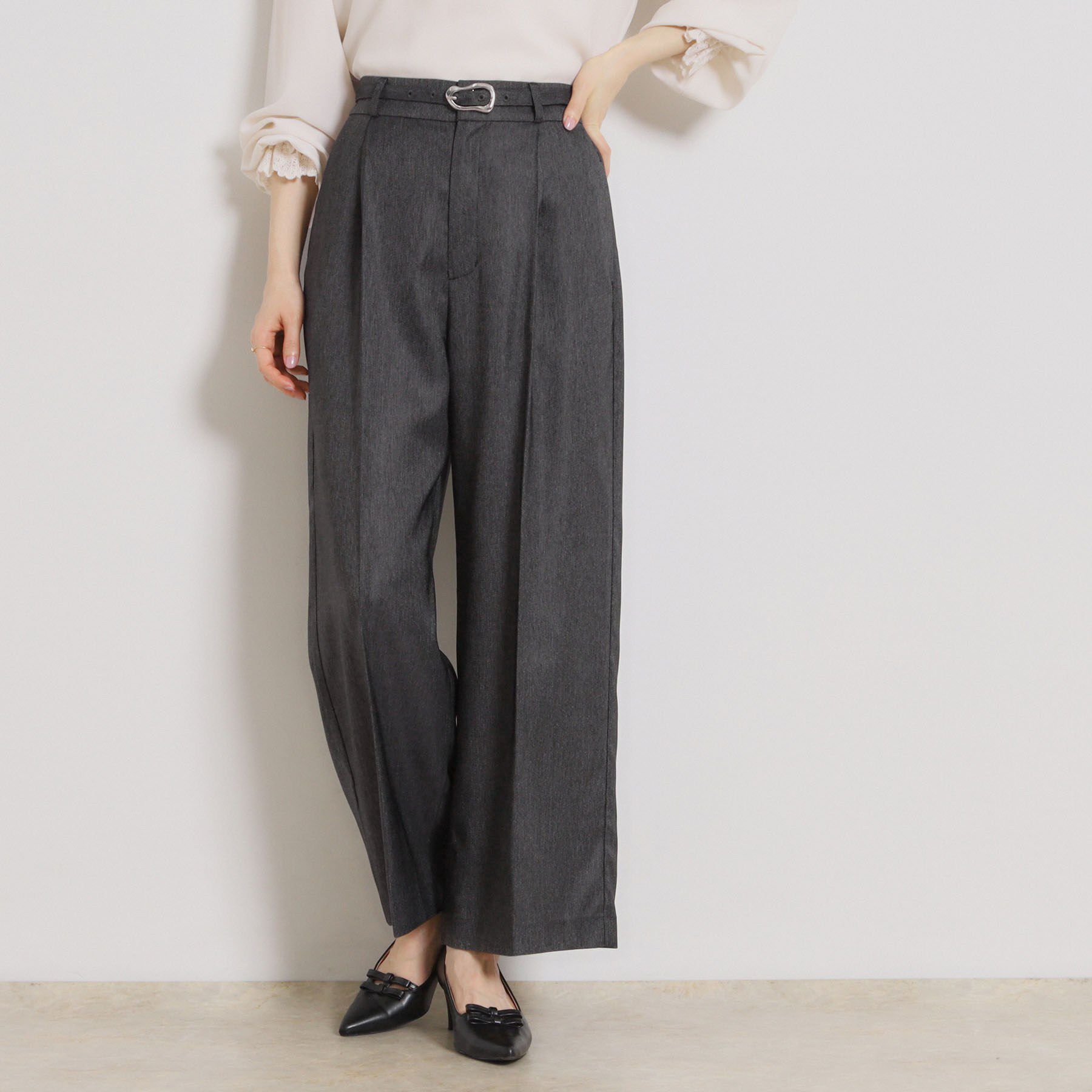 Couture broach「【洗える・S-LL】デニムライク ベルト付きパンツ」|その他|ブラック(019)