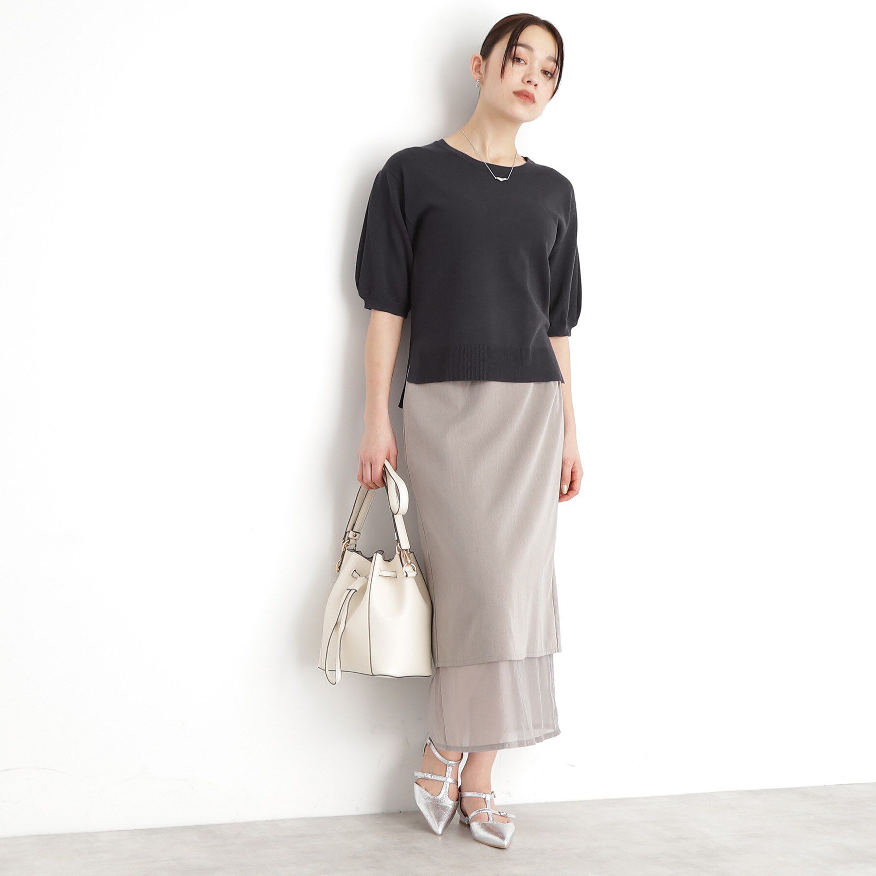 THE SHOP TK「【接触冷感/体型カバー】袖タック6分袖ニット/洗濯機OK/UVケア」|ニット・セーター|