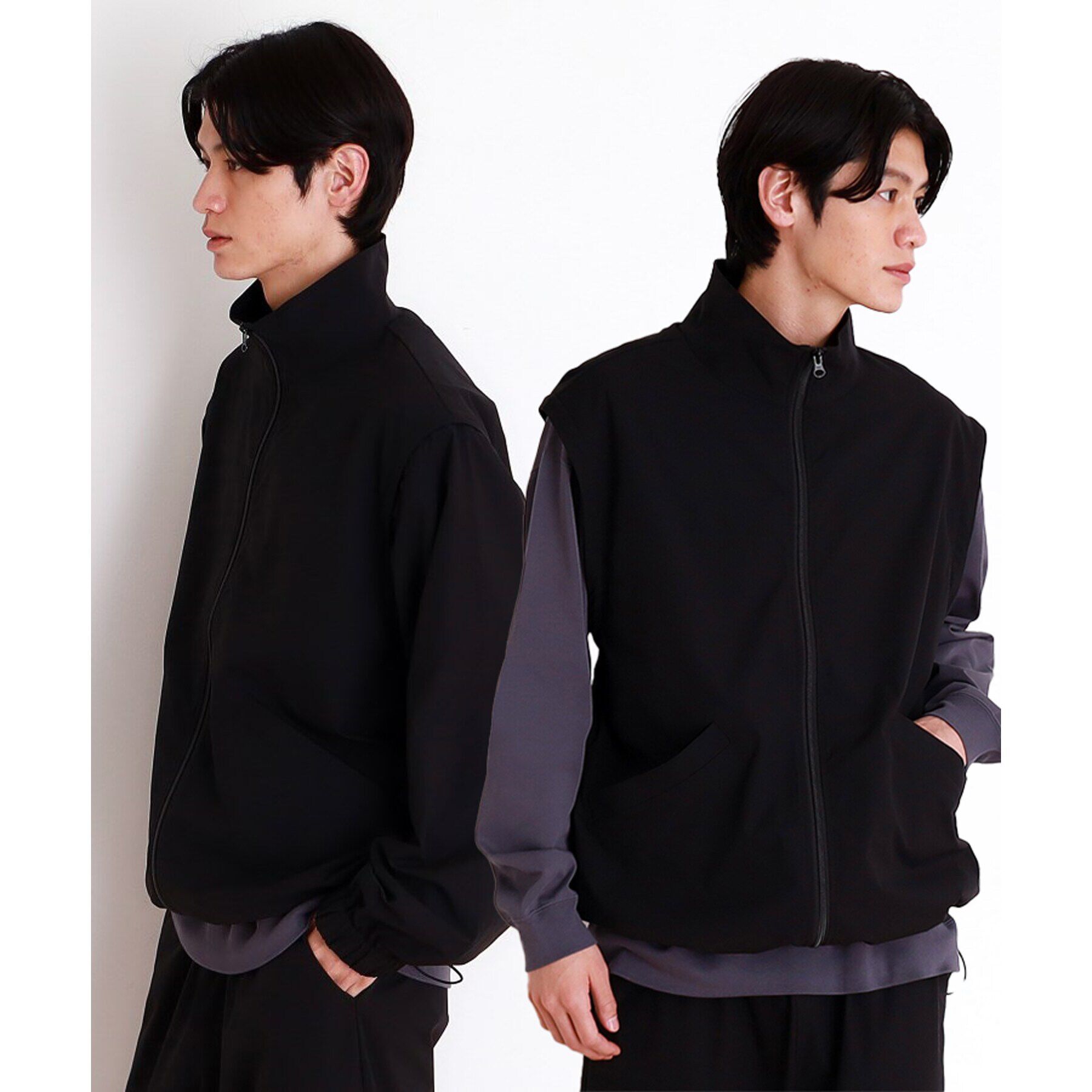 THE SHOP TK「デタッチャブルスタンドブルゾン＆ベスト　セットアップ可/2WAY」|ブルゾン・スタジャン|ブラック(019)