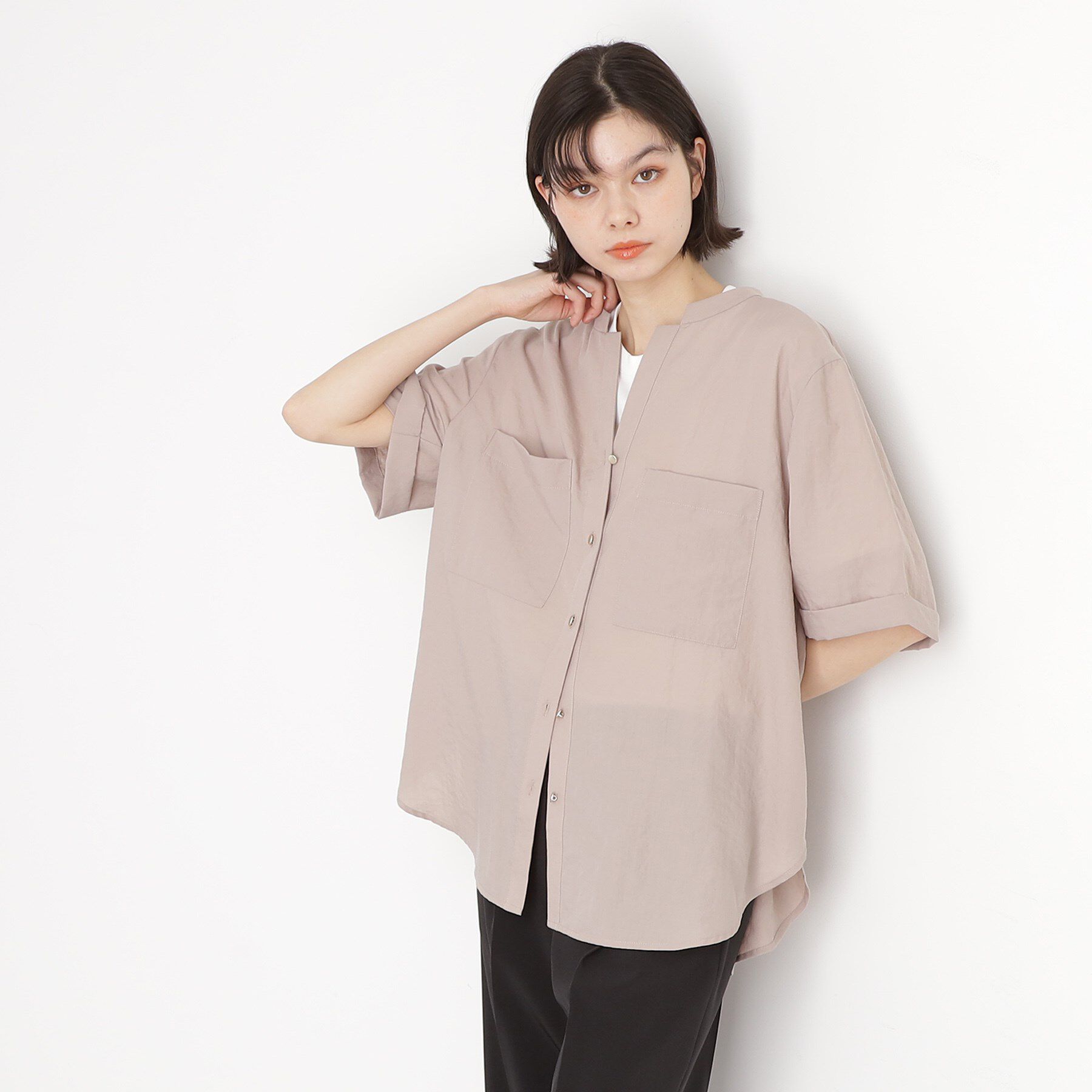 THE SHOP TK「ダブルポケット5分袖シャツ【体型カバー/洗濯機OK】」|シャツ・ブラウス|