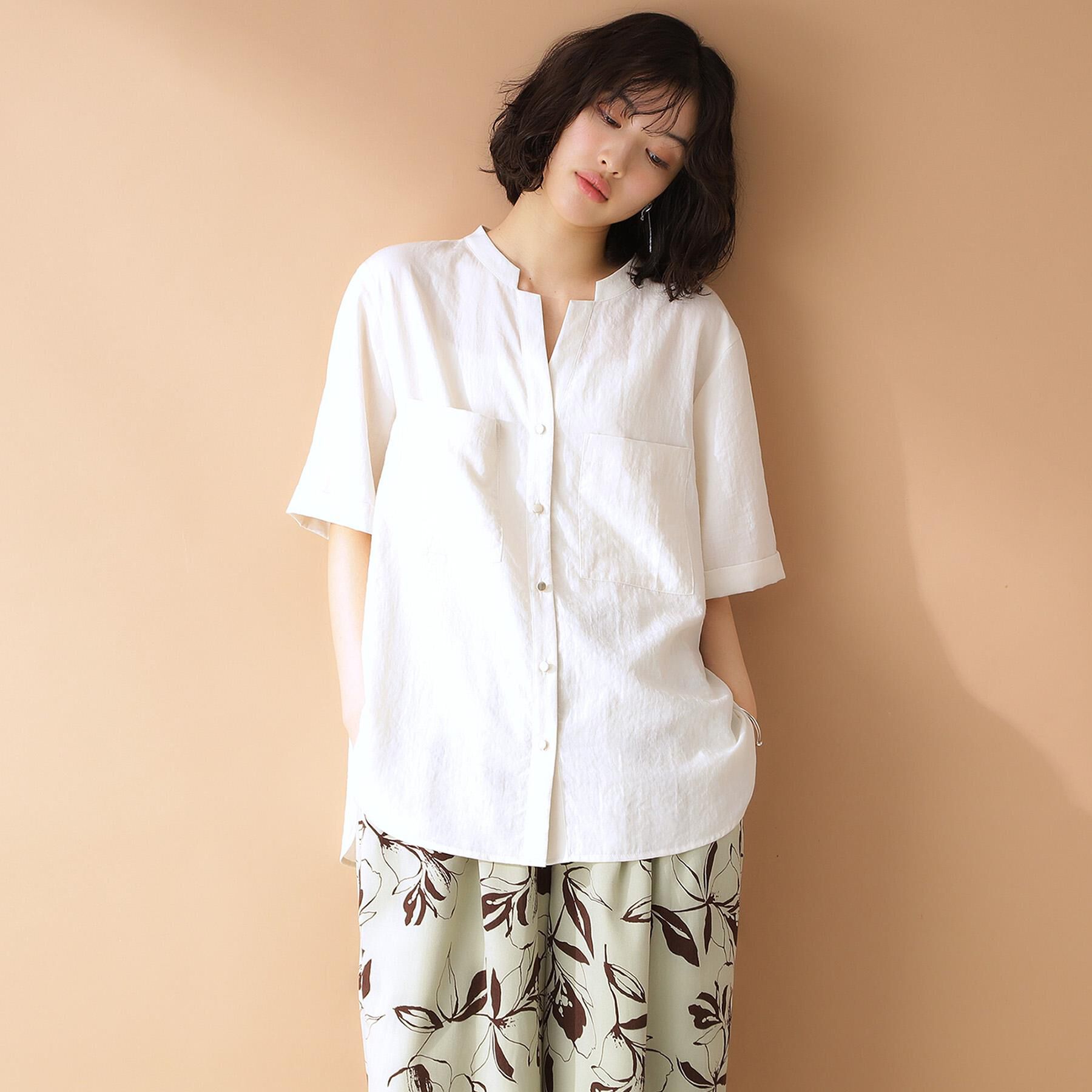 THE SHOP TK「ダブルポケット5分袖シャツ【体型カバー/洗濯機OK】」|シャツ・ブラウス|