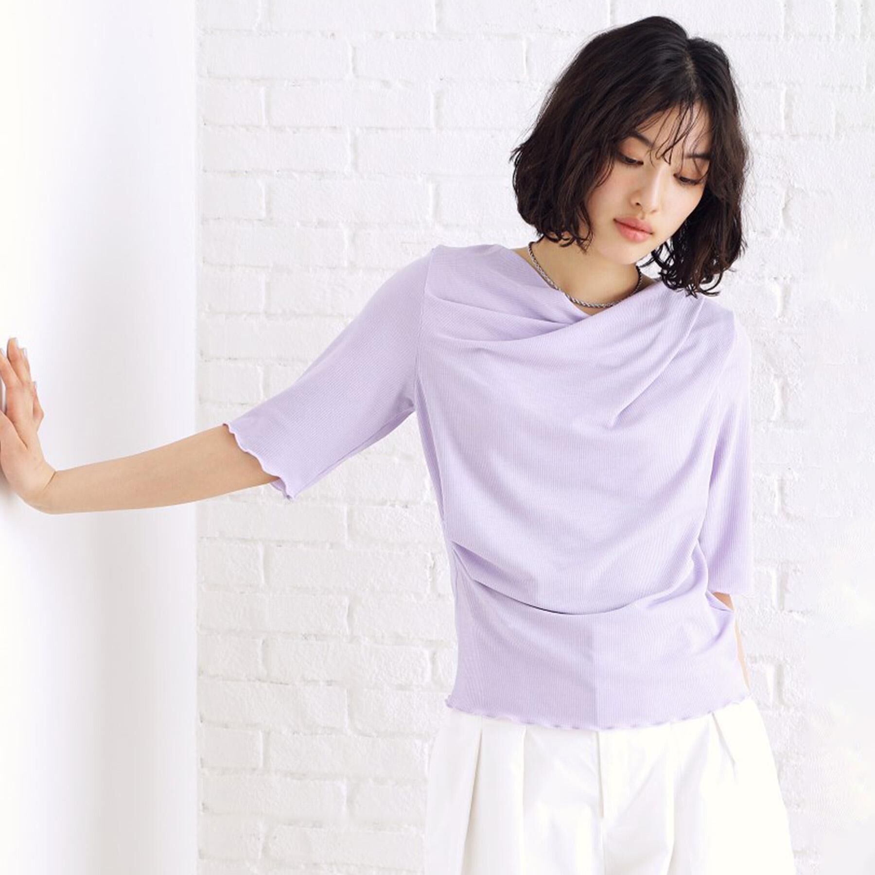 THE SHOP TK「ドレープカットソー【洗濯機OK/シワになりにくい】」|シャツ・ブラウス|ラベンダー(080)
