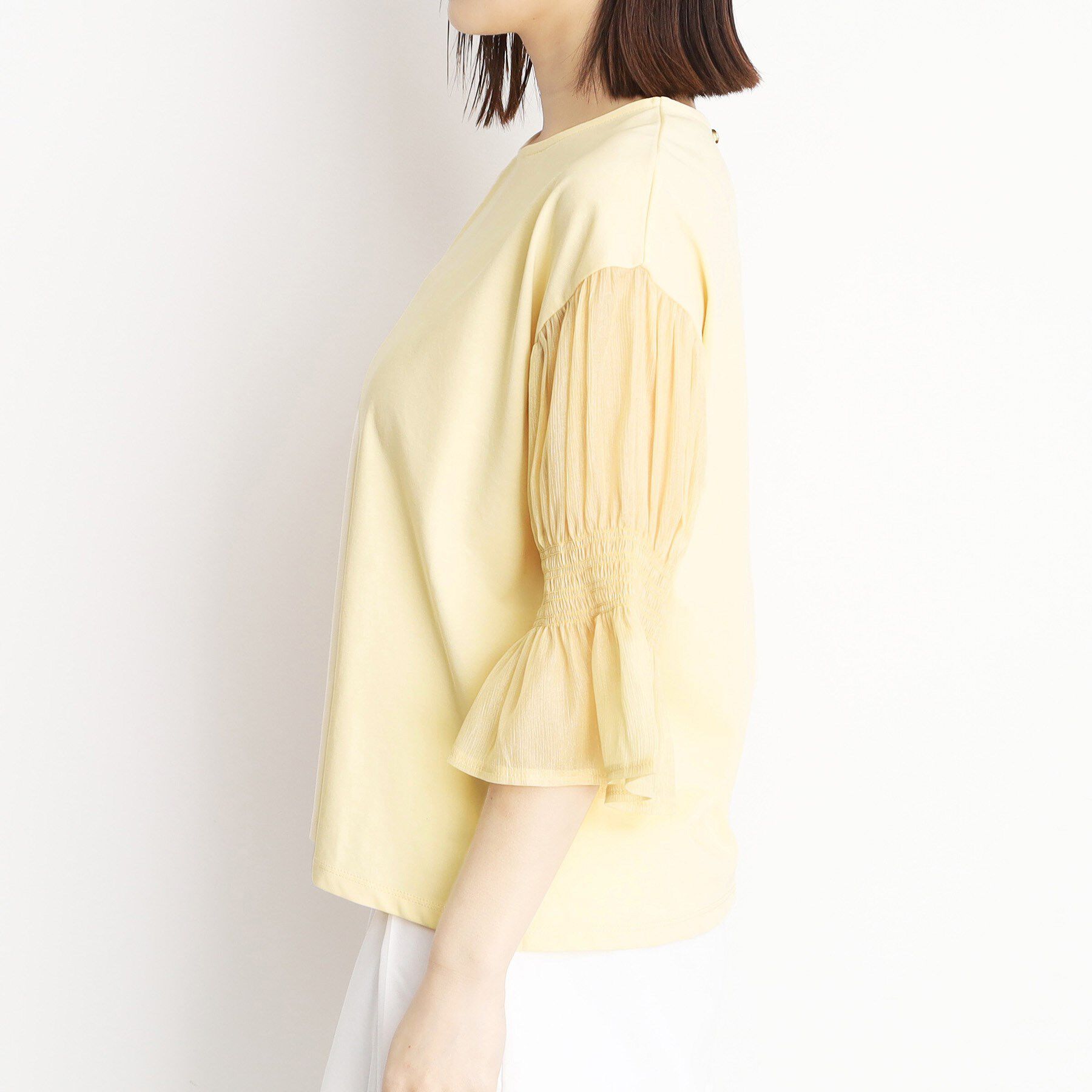 THE SHOP TK「袖シャーリングシアープルオーバー【洗濯機OK】」|Tシャツ・カットソー|