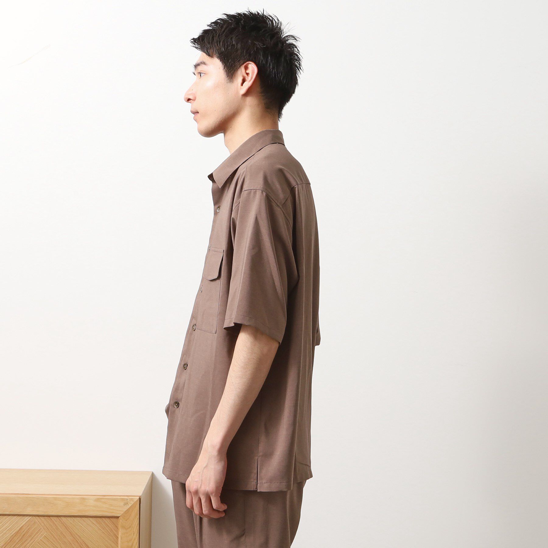 THE SHOP TK「クールファイバーダブルフラップ半袖シャツ　接触冷感／吸水速乾／UVケア／軽量／セットアップ可」|シャツ・ブラウス|