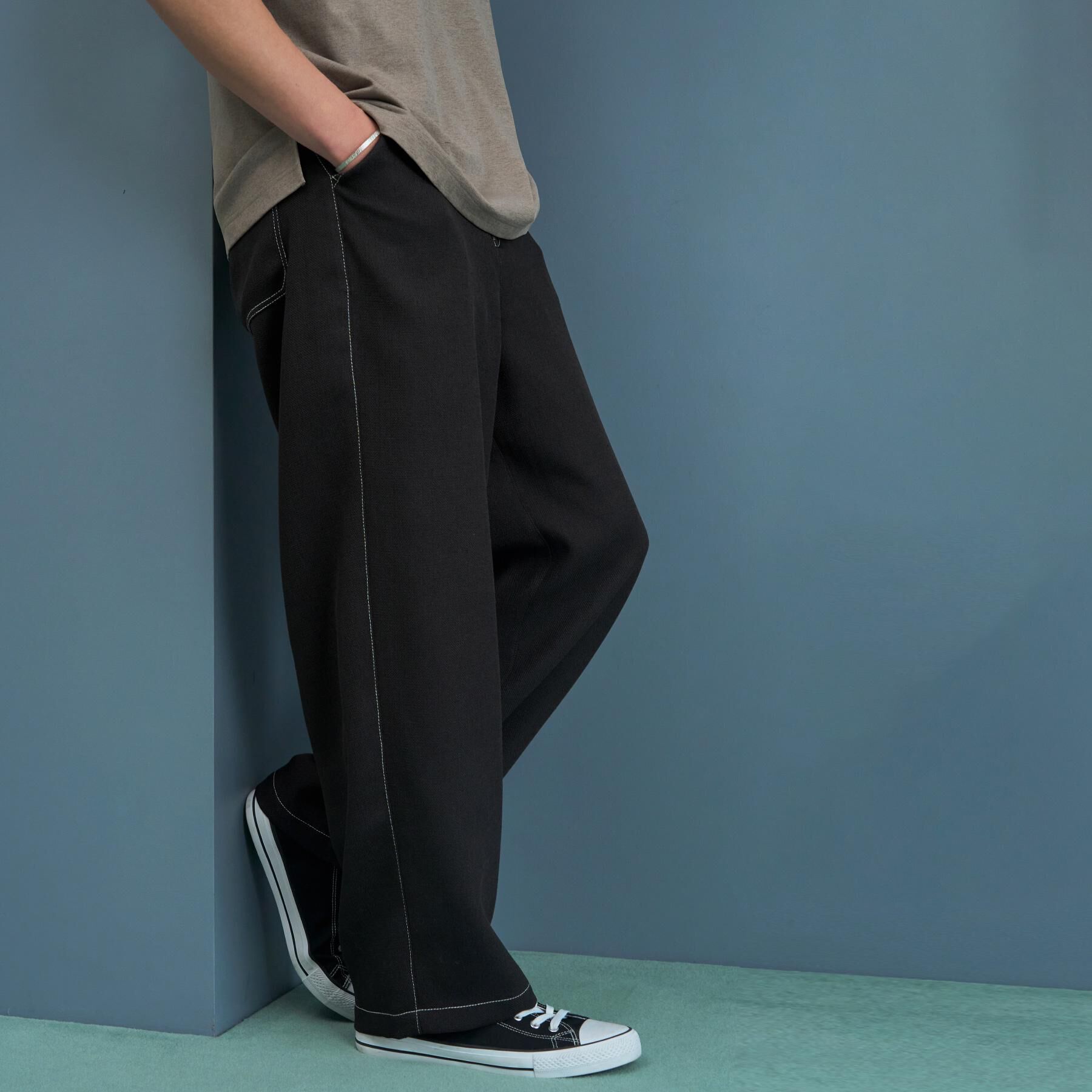 THE SHOP TK「ブッチャー配色ワイドパンツ」|その他|ブラック(019)