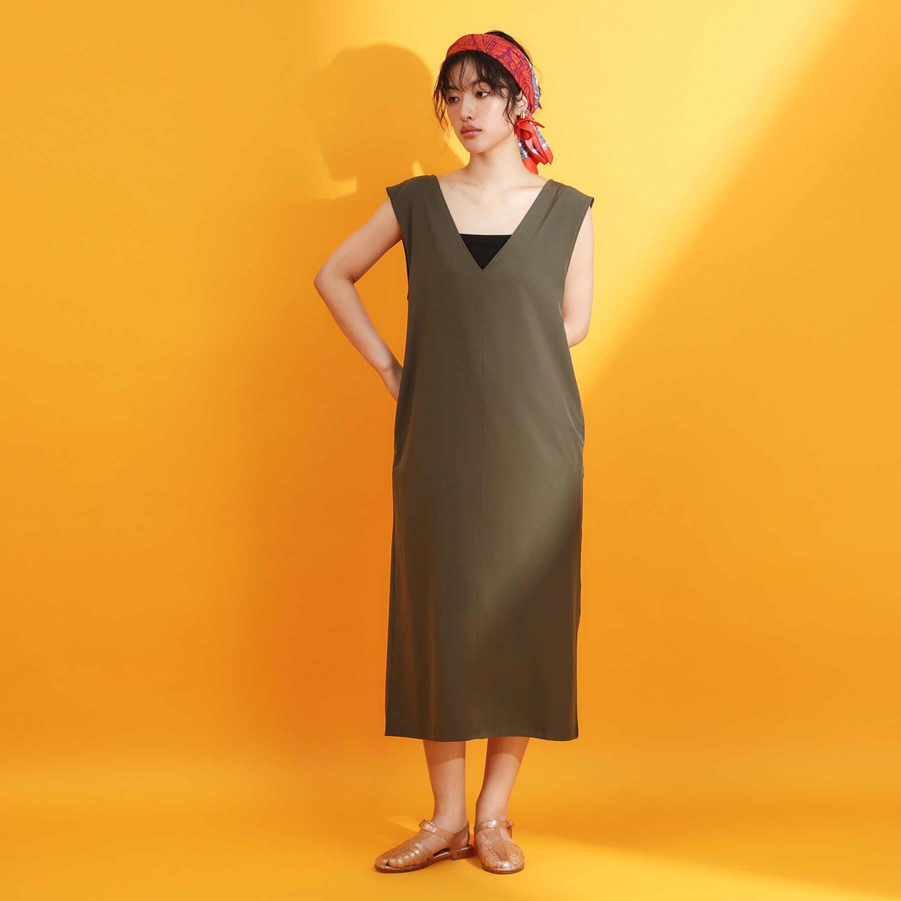 THE SHOP TK「【mizugiwa/ラッシュガード】Vネックジャンスカ/セットアップ可/接触冷感/UVケア/洗濯機O」|ワンピース|カーキ(027)