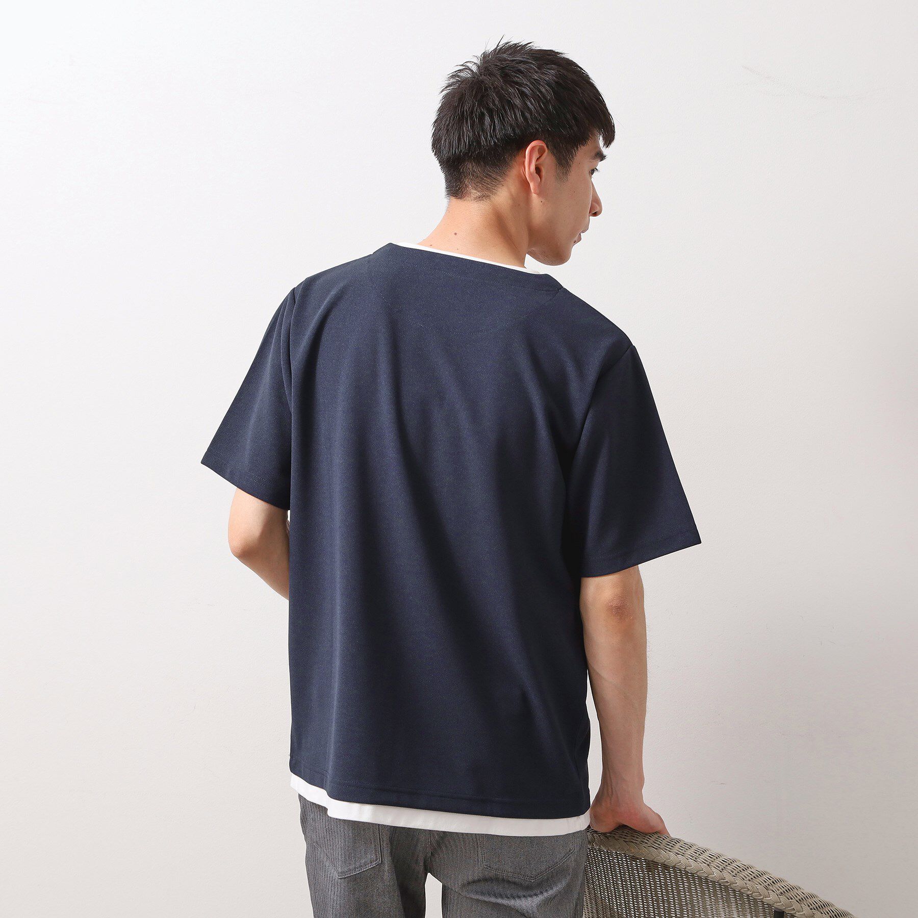 THE SHOP TK「ツイルキーネック半袖Tシャツ 【接触冷感/洗濯機OK】」|Tシャツ・カットソー|