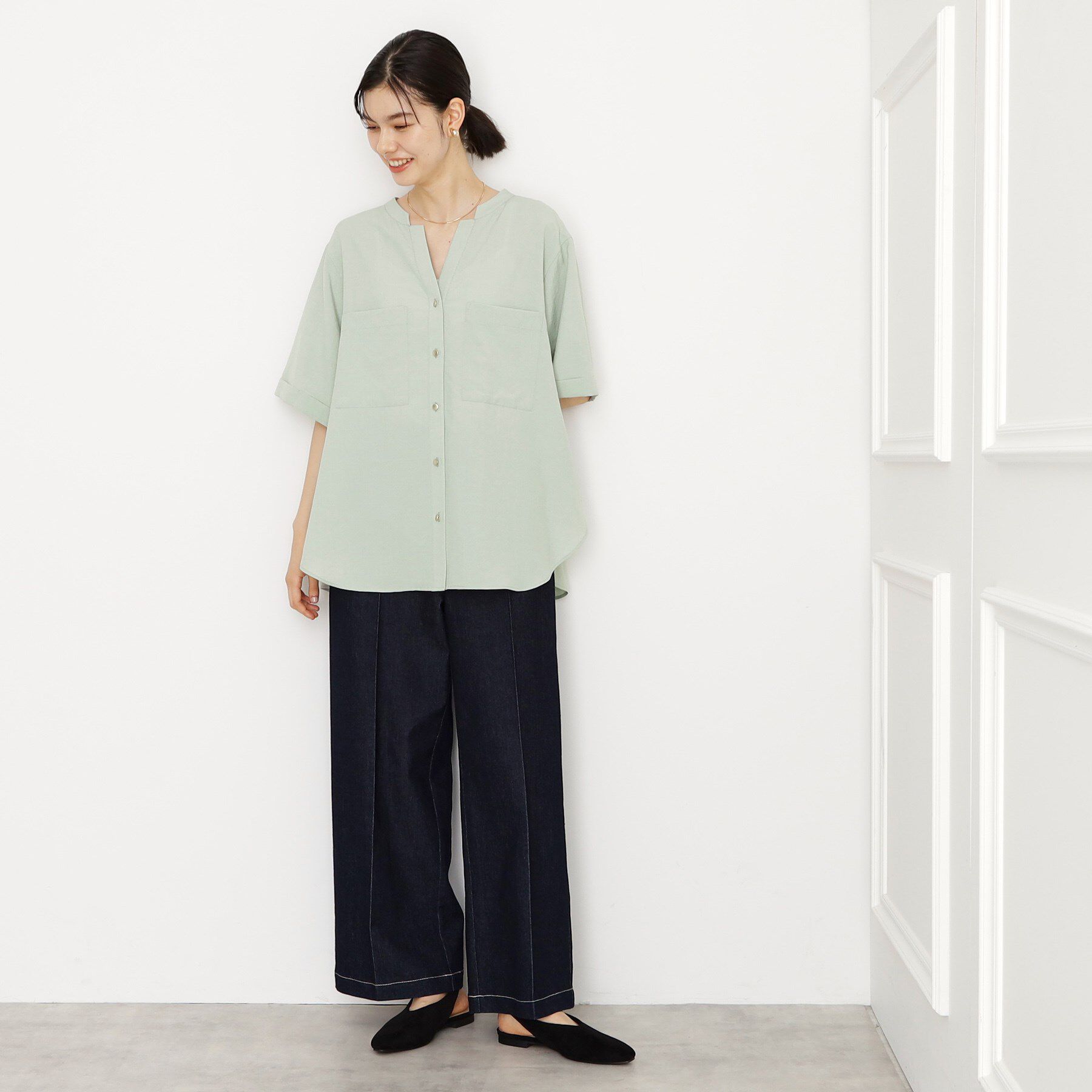 THE SHOP TK「ダブルポケット5分袖シャツ/体型カバー／洗濯機OK」|シャツ・ブラウス|