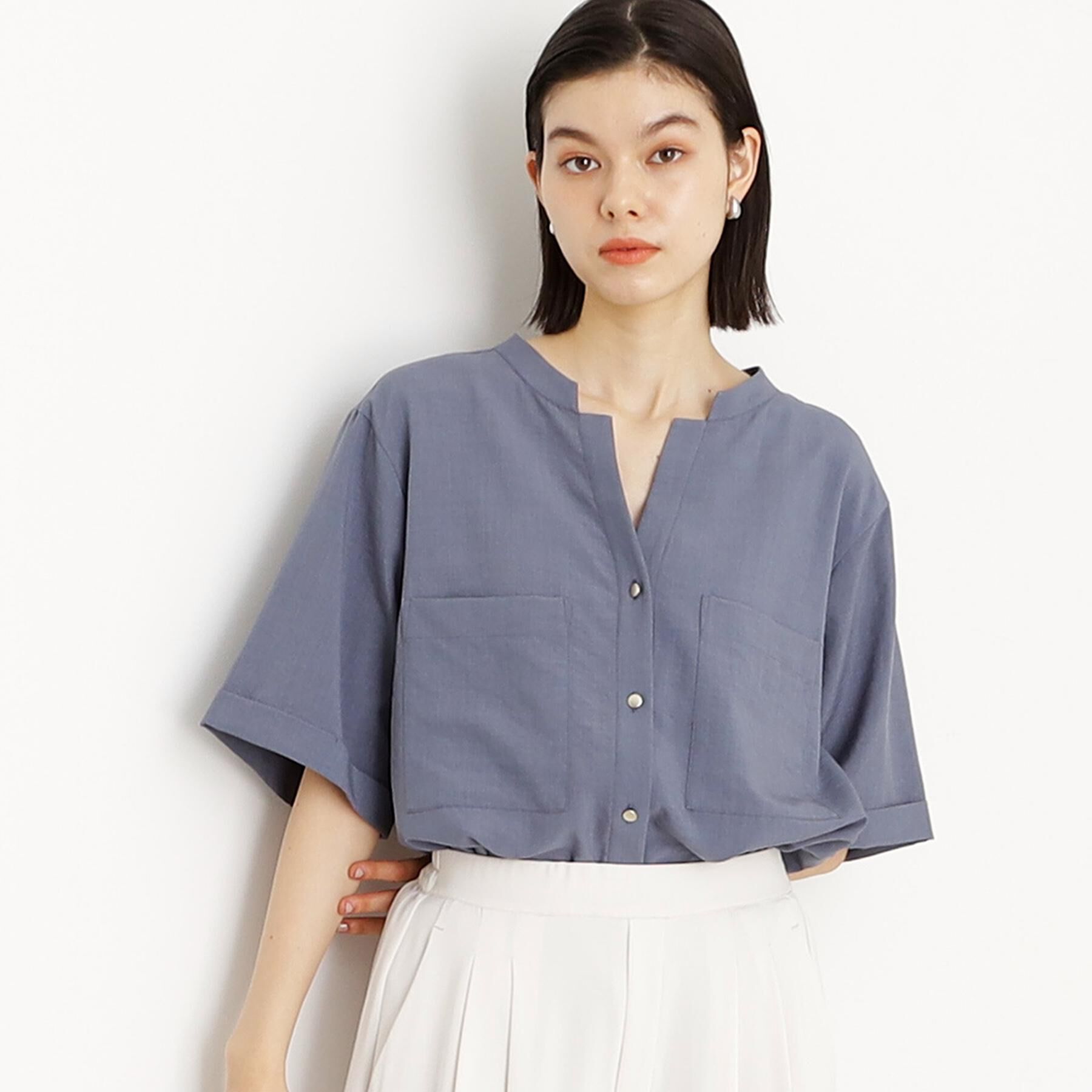 THE SHOP TK「ダブルポケット5分袖シャツ/体型カバー／洗濯機OK」|シャツ・ブラウス|