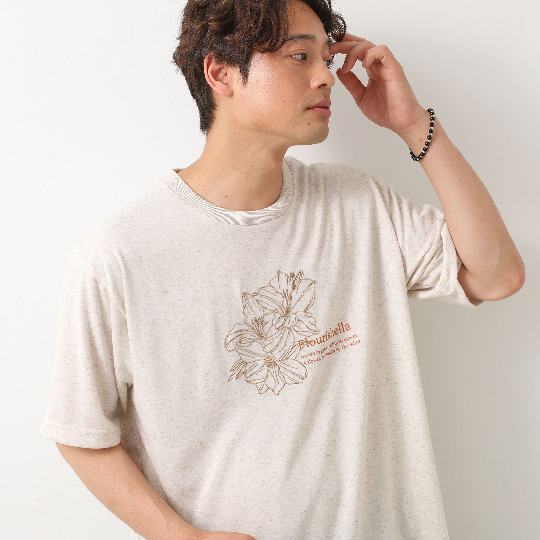 THE SHOP TK「ポリ麻刺繍半袖Tシャツ」|Tシャツ・カットソー|アイボリー(004)