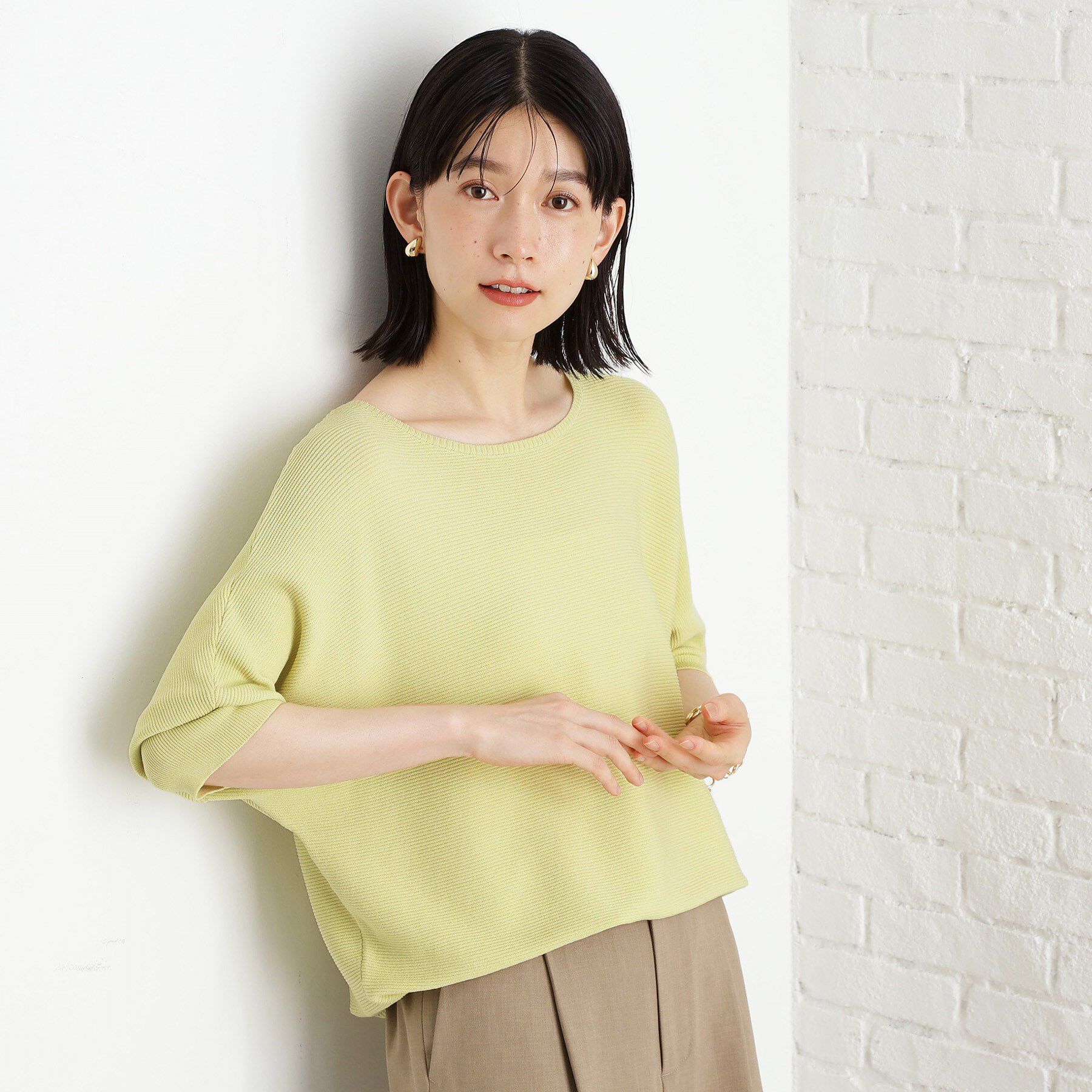 THE SHOP TK「6分袖ガータードルマンニット【エコベロ/洗濯機OK】」|ニット・セーター|