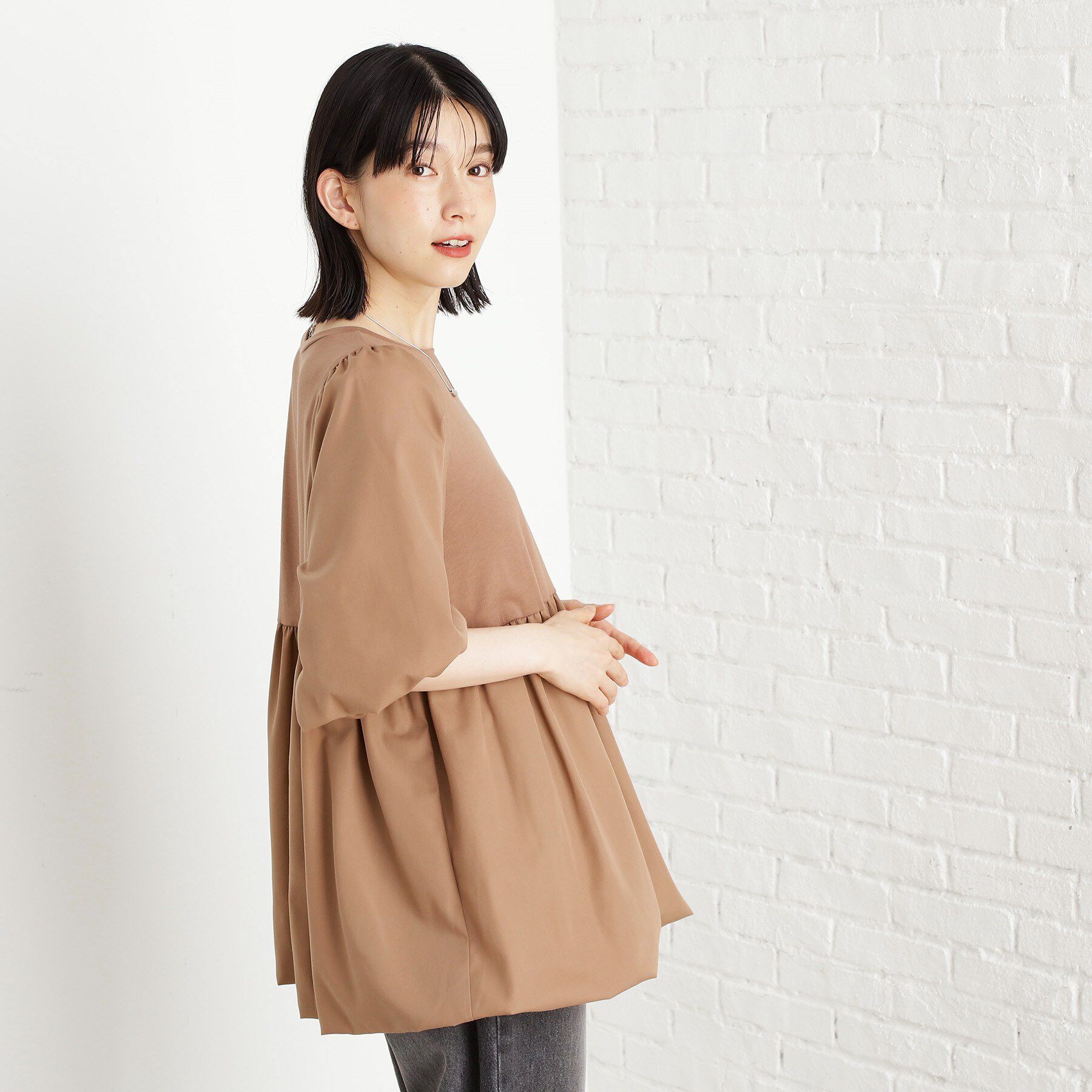 THE SHOP TK「バルーンスリーブペプラムチュニック【洗える】」|Tシャツ・カットソー|