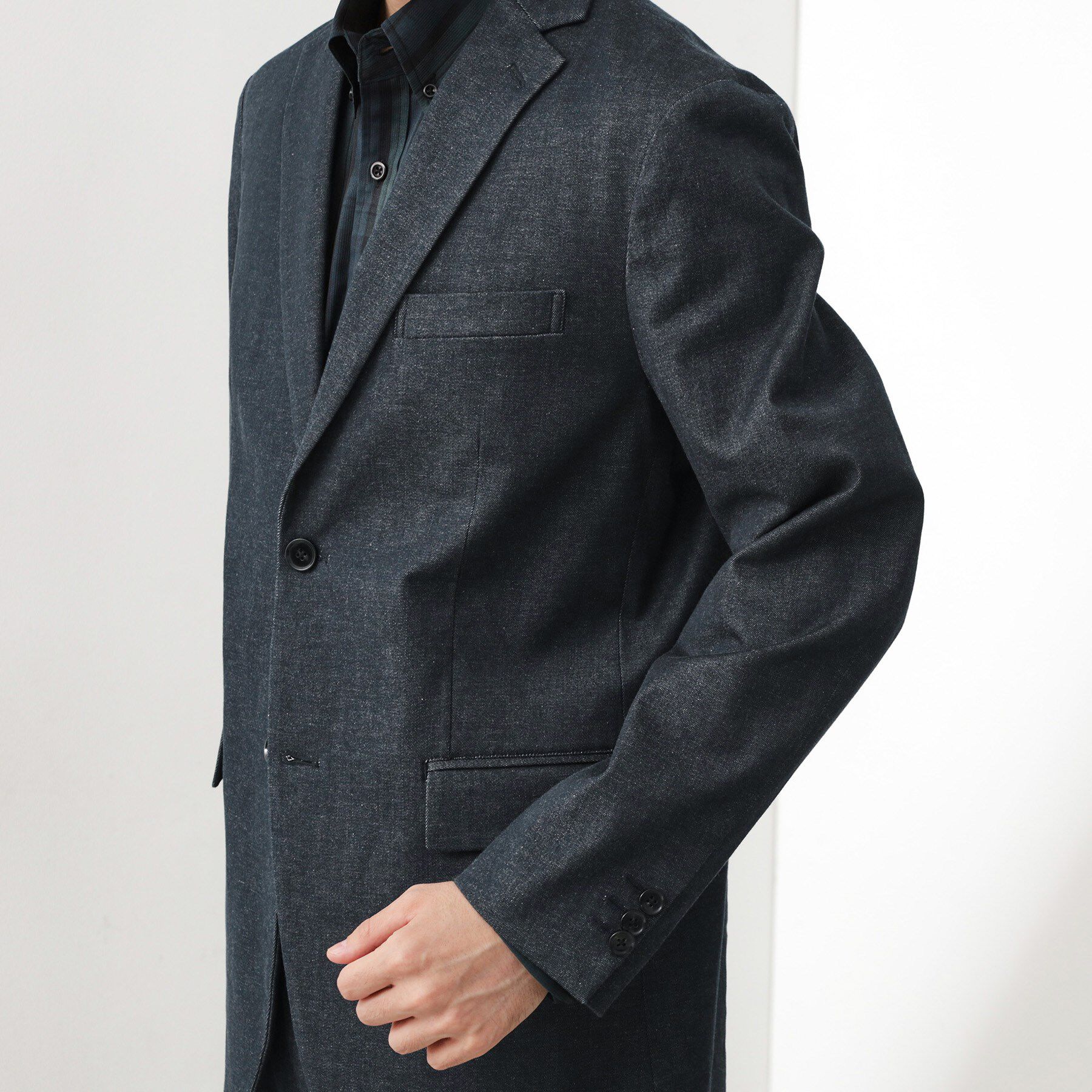 THE SHOP TK「エバーデニムジャケット【色落ちしにくい/洗濯機OK/ストレッチ/セットアップ可】」|テーラードジャケット|