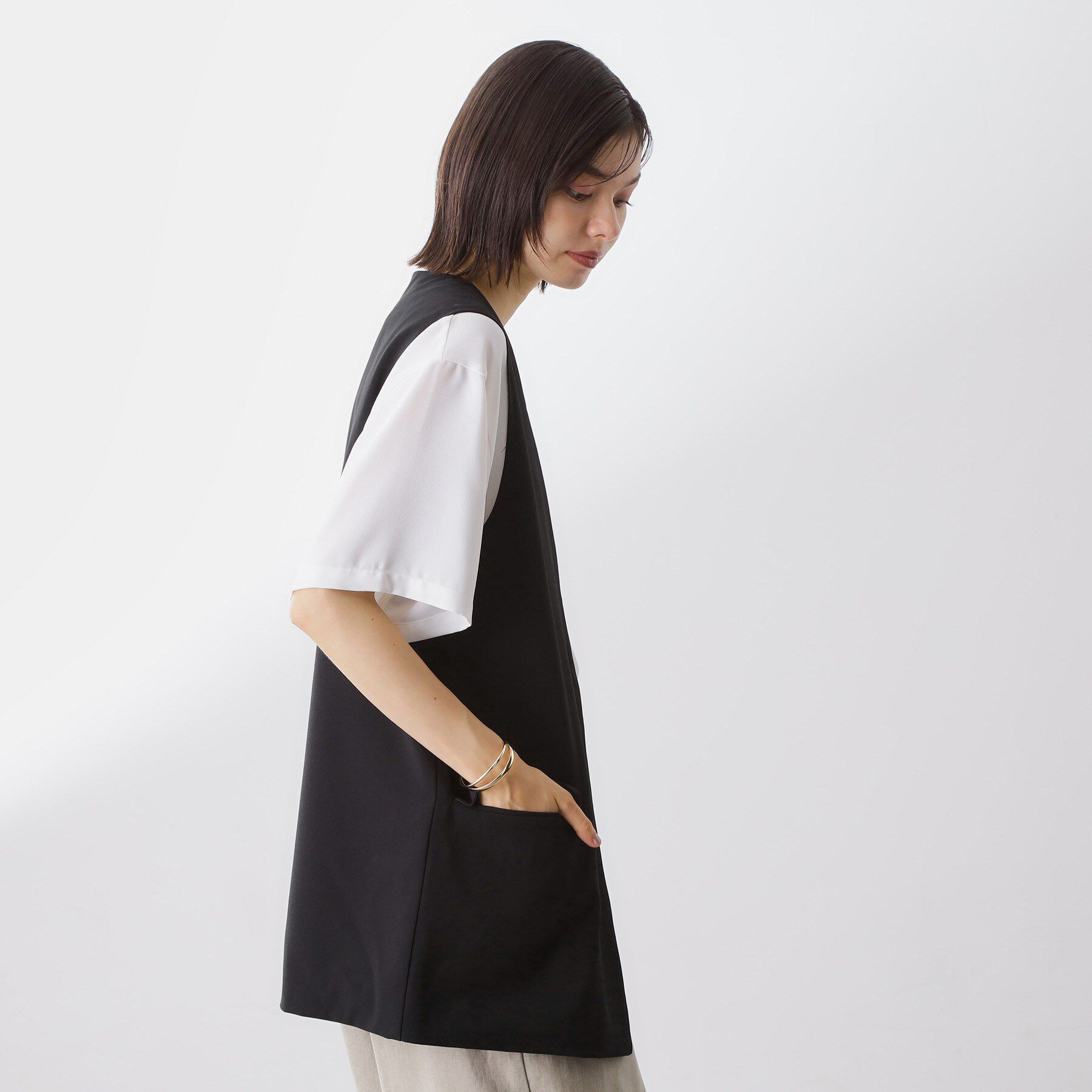 THE SHOP TK「ノーカラージレ【セットアップ可/洗濯機OK】」|ベスト・ジレ|