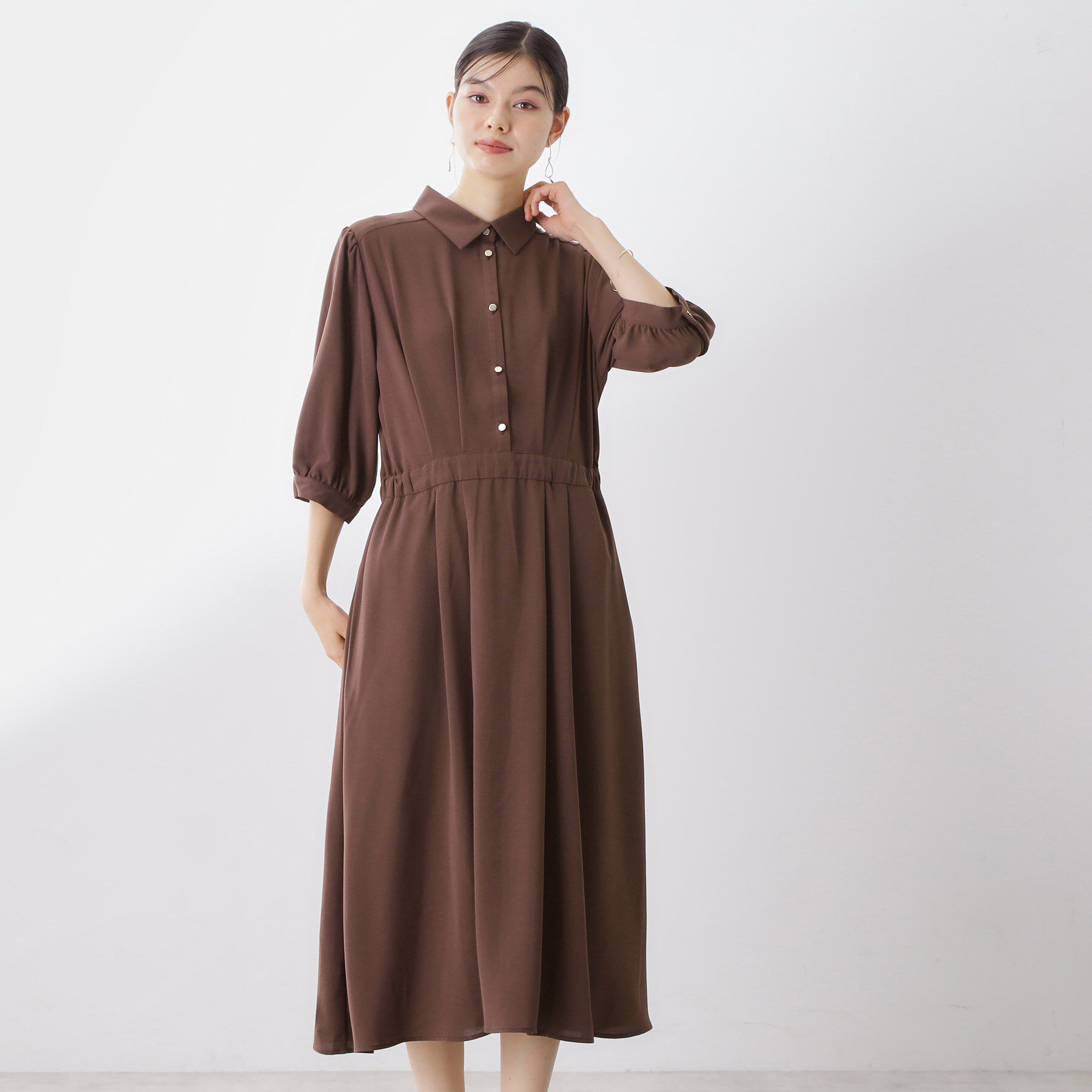 THE SHOP TK「5分袖シャツワンピース【防シワ/吸水速乾/UVケア/洗濯機OK】」|ワンピース|