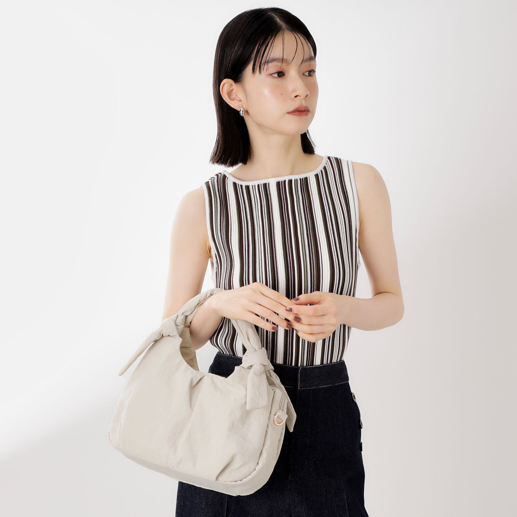 THE SHOP TK「ロゴショルダー付きナイロンミニボストン」|ショルダー・メッセンジャー|グレージュ(050)