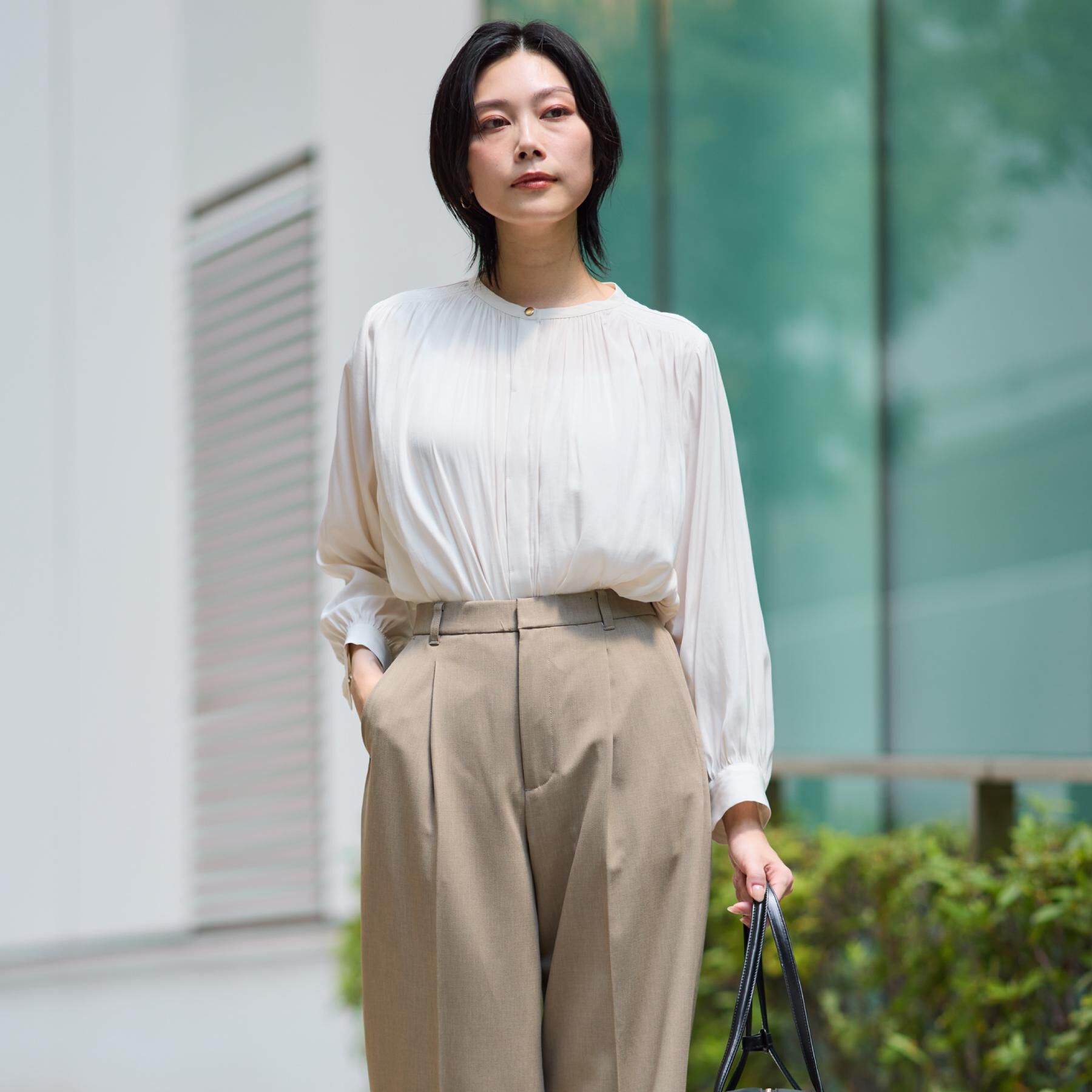 THE SHOP TK「ヴィンテージサテンギャザーシャツ」|シャツ・ブラウス|