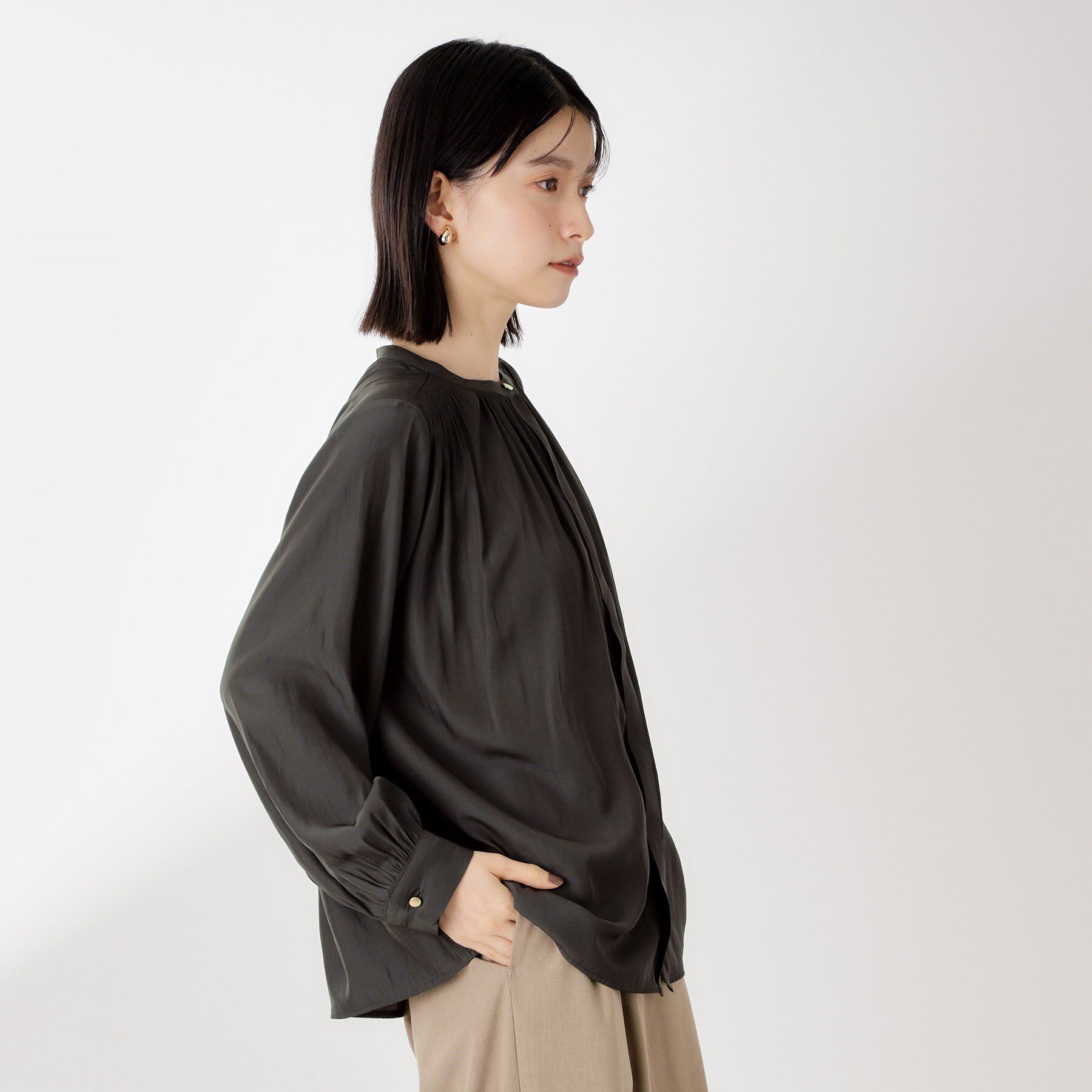 THE SHOP TK「ヴィンテージサテンギャザーシャツ」|シャツ・ブラウス|