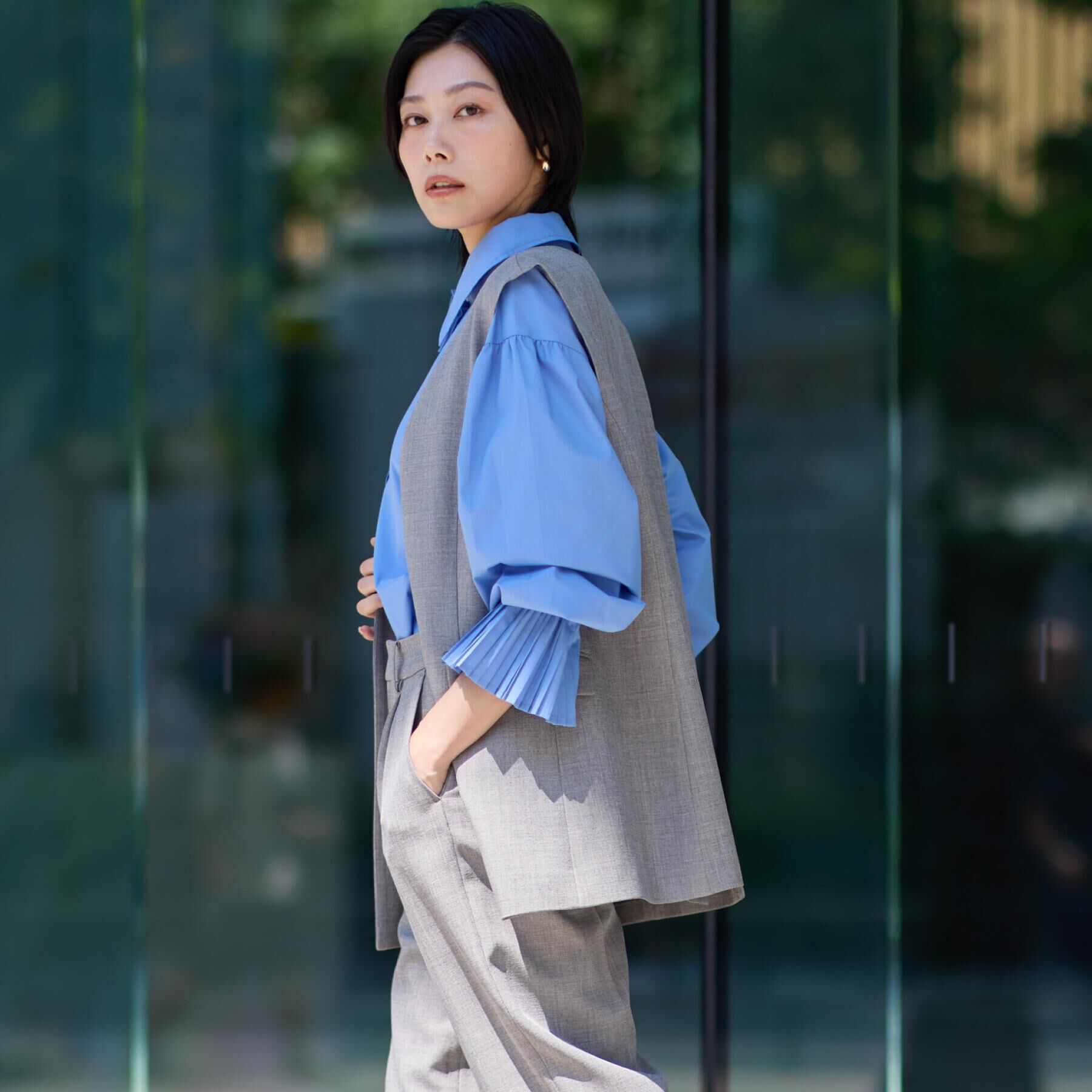 THE SHOP TK「ノーカラージレ【セットアップ可/洗濯機OK】/CAVIANシリーズ」|ベスト・ジレ|