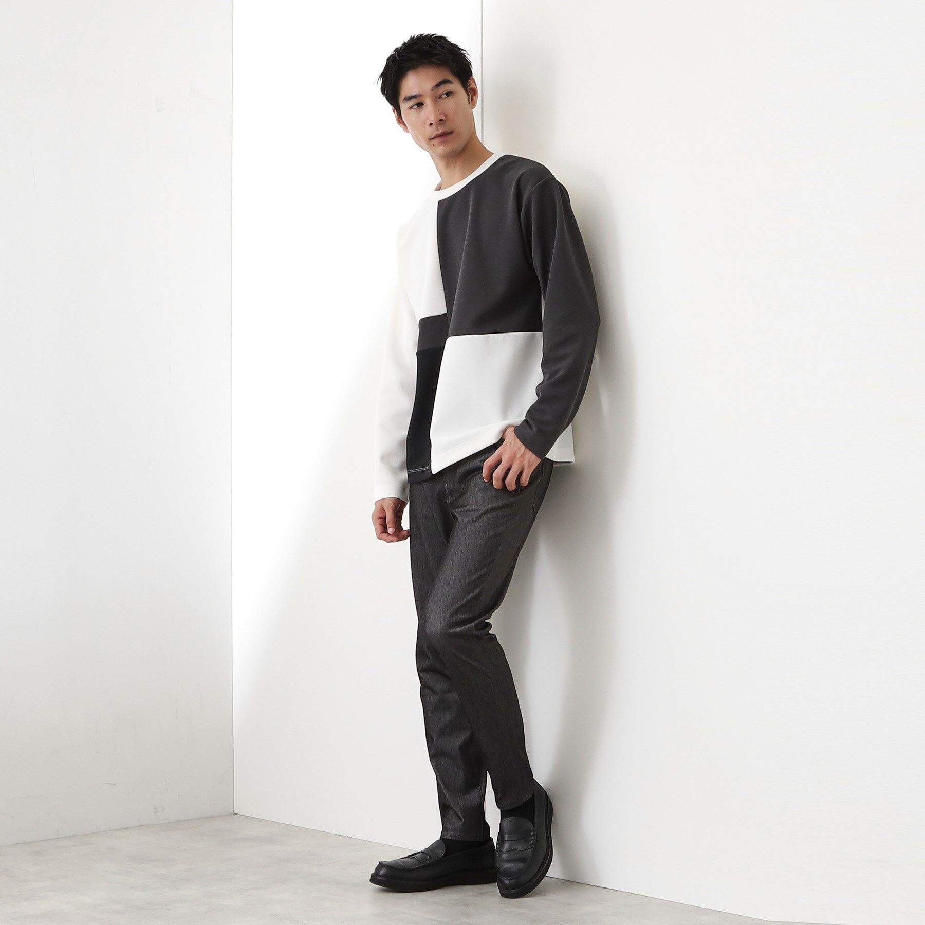 THE SHOP TK「【一枚で着映える】パターンブロッキング長袖Tシャツ 洗濯機OK」|Tシャツ・カットソー|