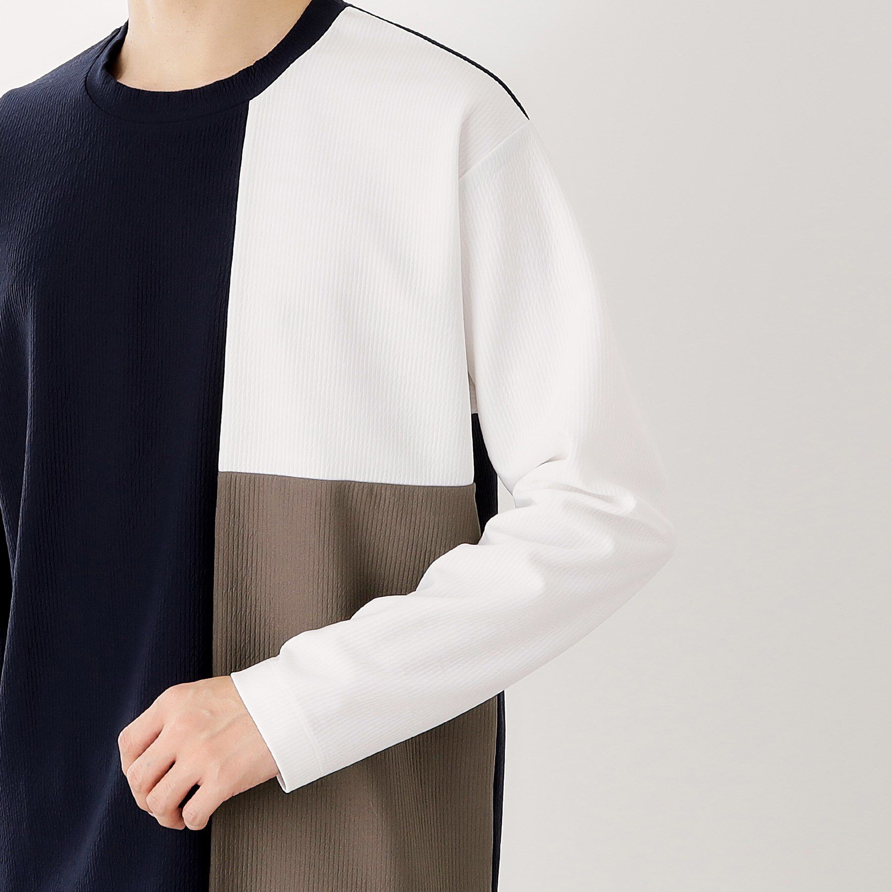 THE SHOP TK「【一枚で着映える】パネルブロッキング長袖Tシャツ 【洗濯機OK】」|Tシャツ・カットソー|