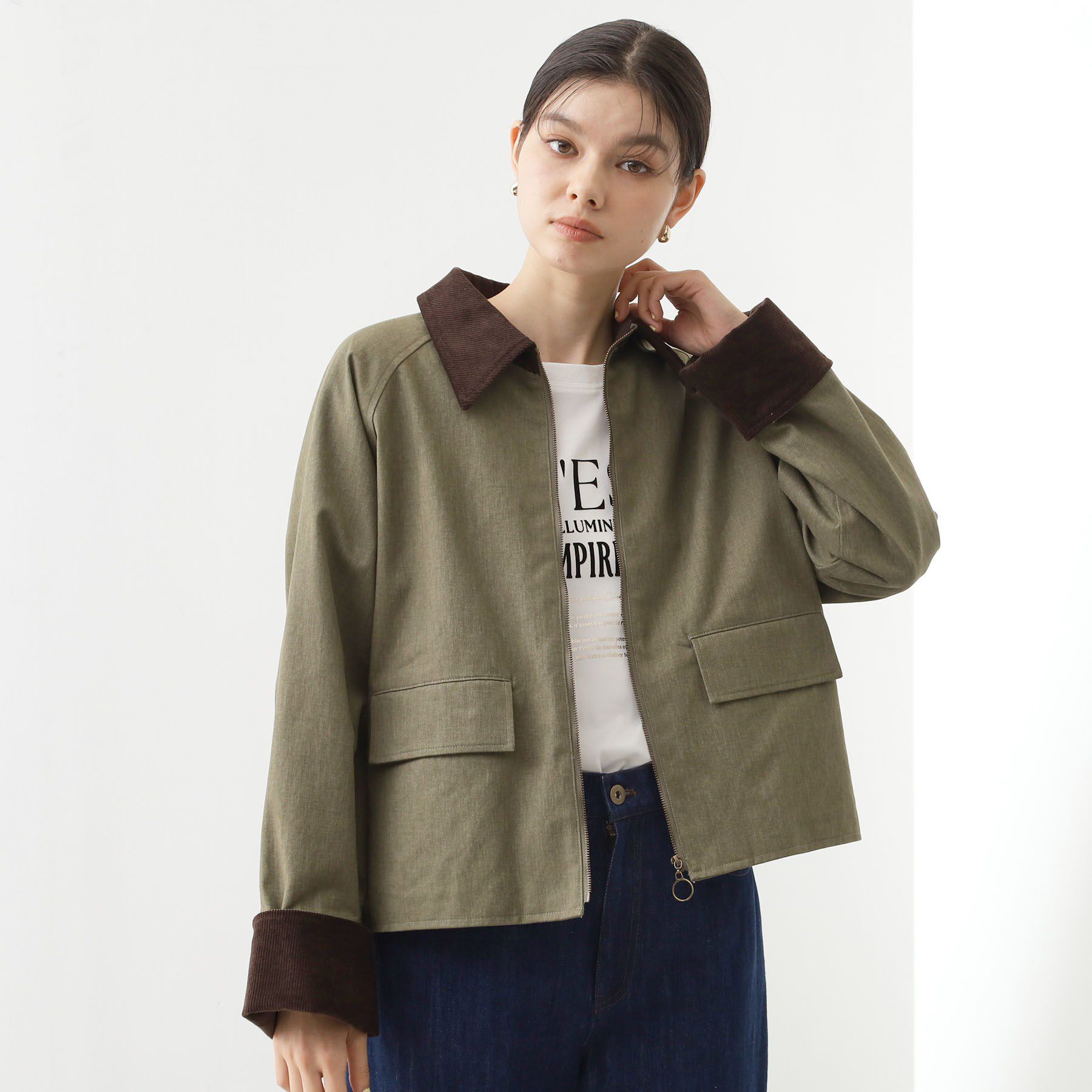 THE SHOP TK「カバーオールジャケット【洗える】」|ブルゾン・スタジャン|カーキ(027)