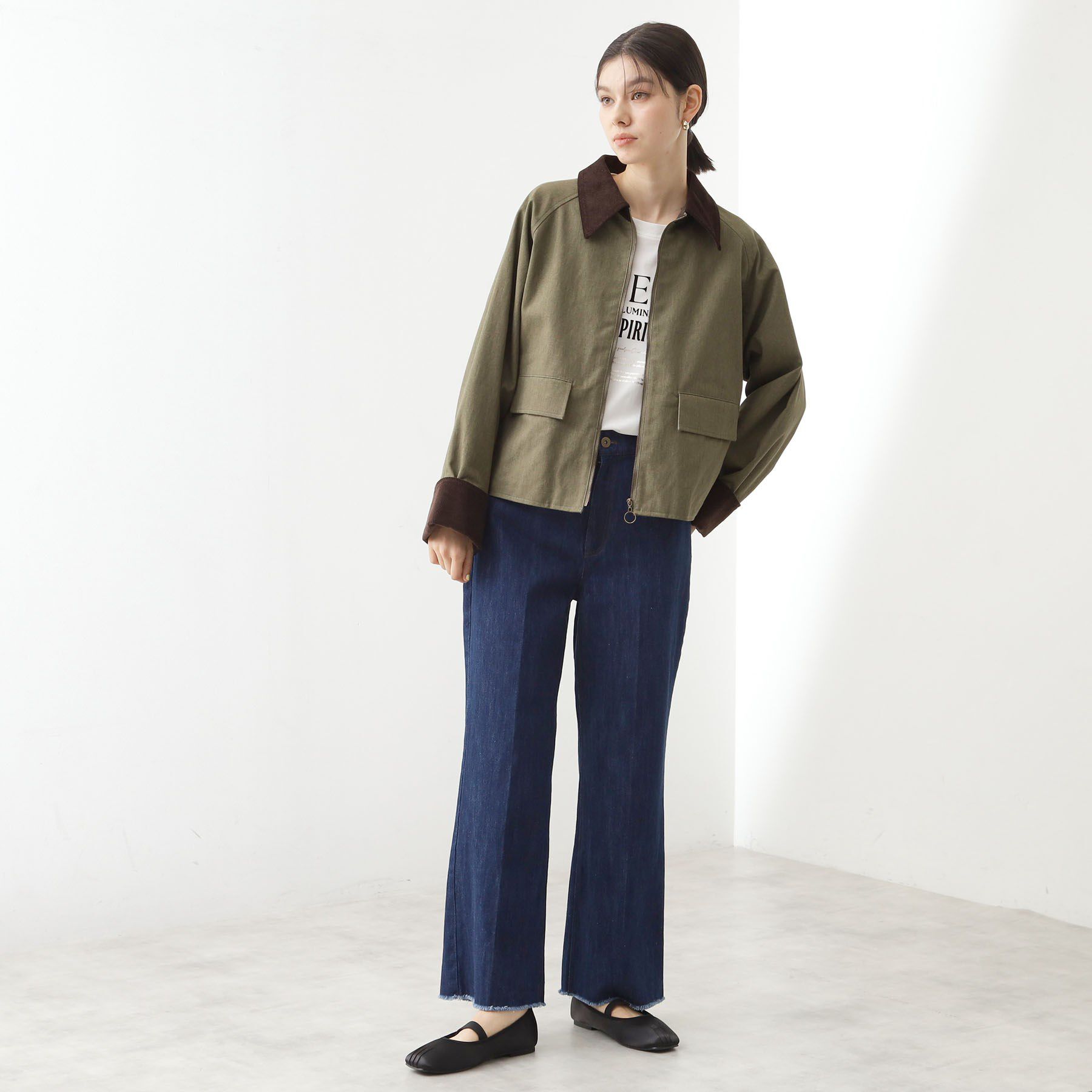 THE SHOP TK「デニムフレアパンツ【洗濯機可】」|デニム|