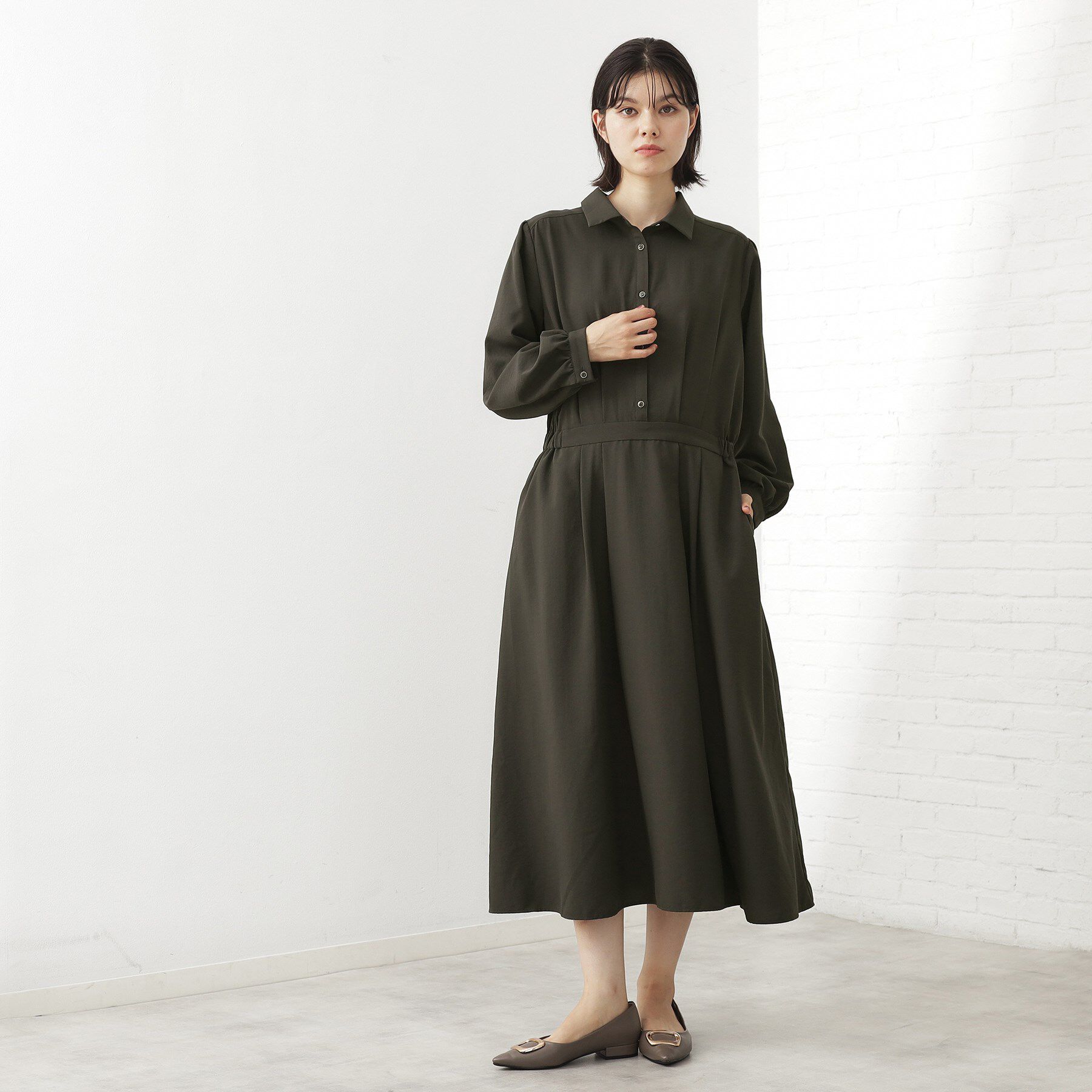 THE SHOP TK「【春まで着られる】フィット＆フレア長袖ワンピース」|ワンピース|