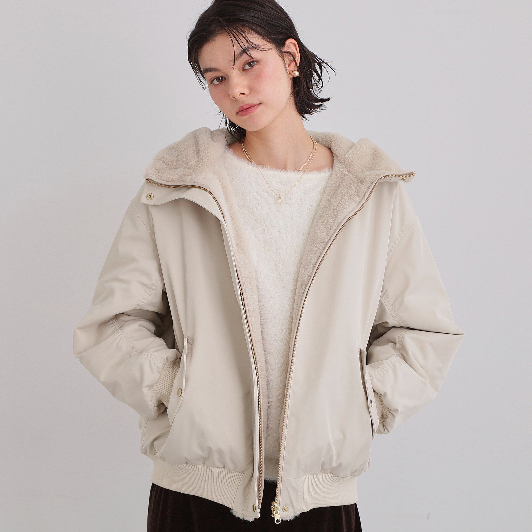 THE SHOP TK「【2WAY/洗える】リバーシブル フェイクファーブルゾン」|ブルゾン・スタジャン|